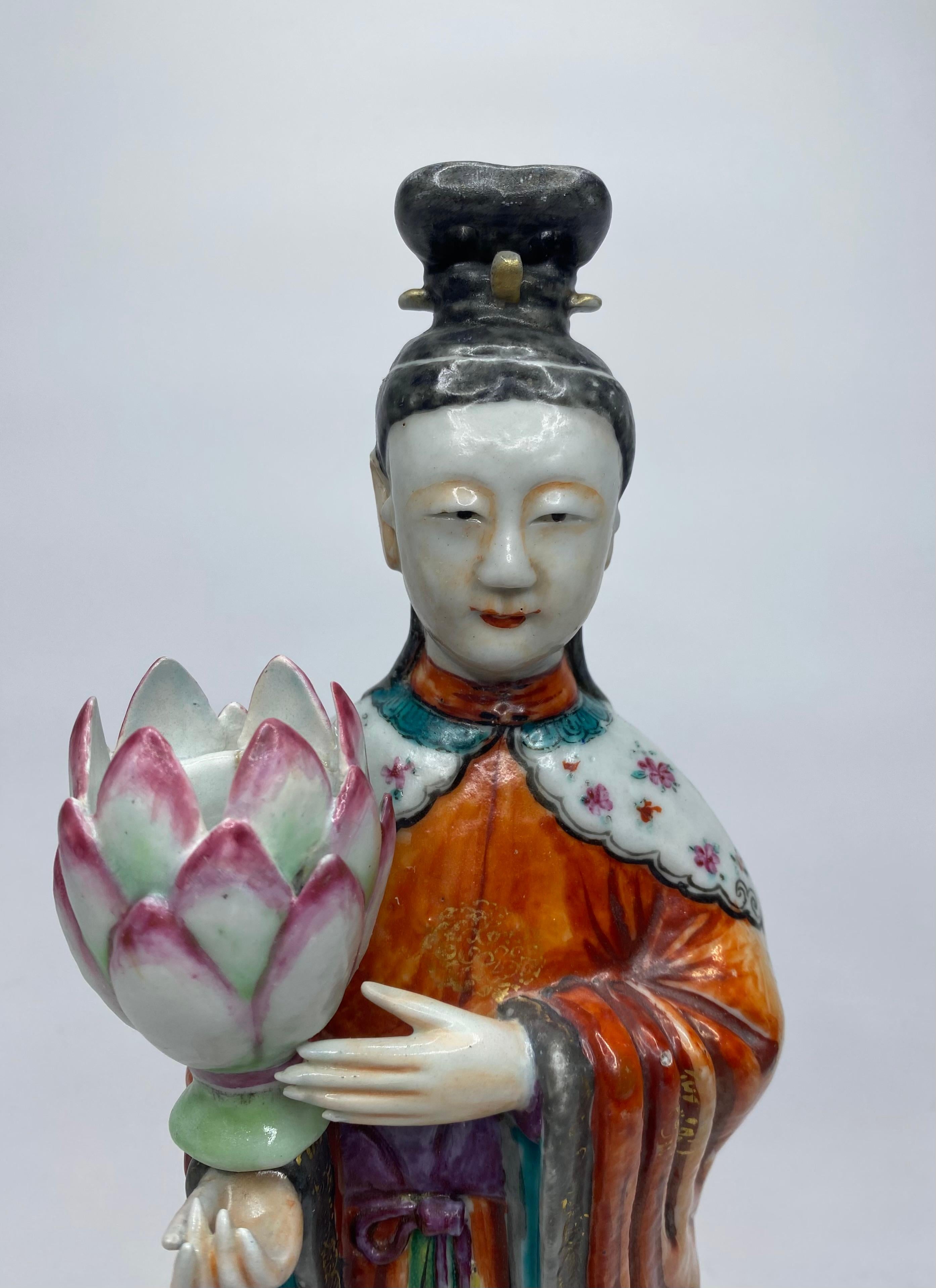 Pair Chinese Court Lady candlesticks, c. 1760, Qianlong. For Sale 7