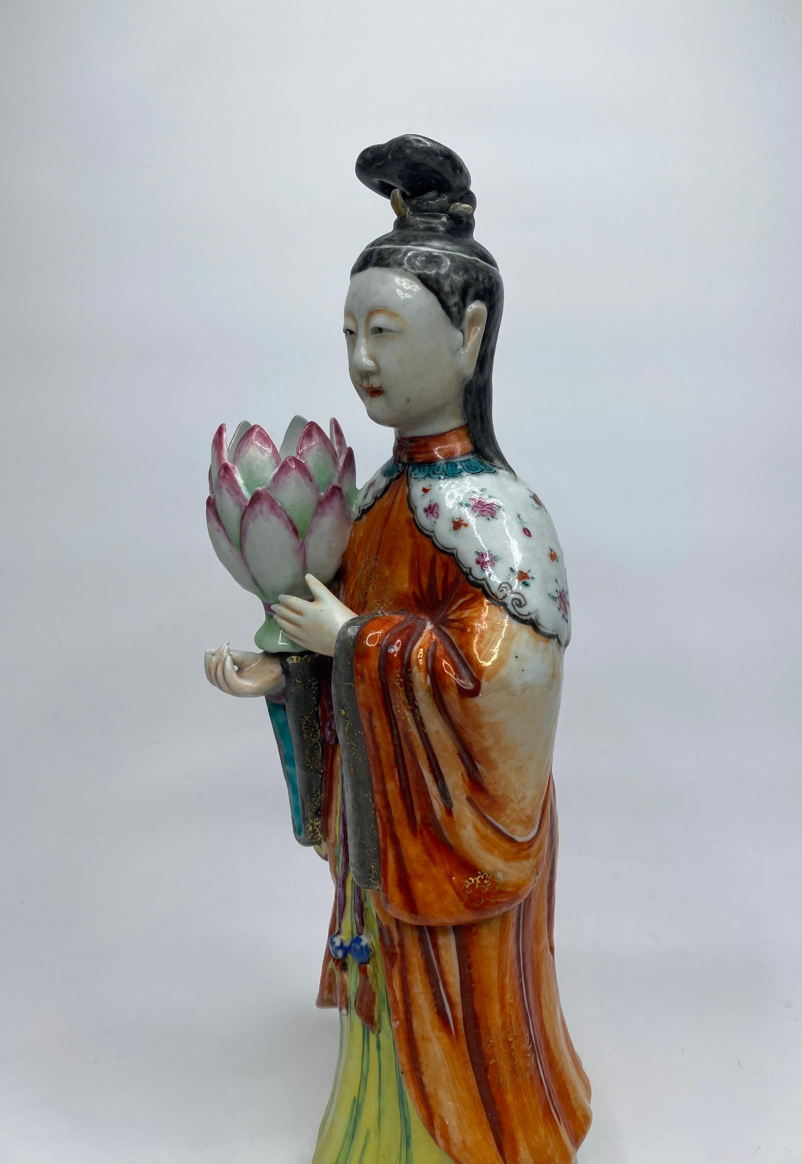 Pair Chinese Court Lady candlesticks, c. 1760, Qianlong. For Sale 11
