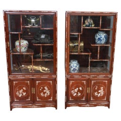 Pair Chinese Display Cabinets Mother of Pearl Inlay 1900