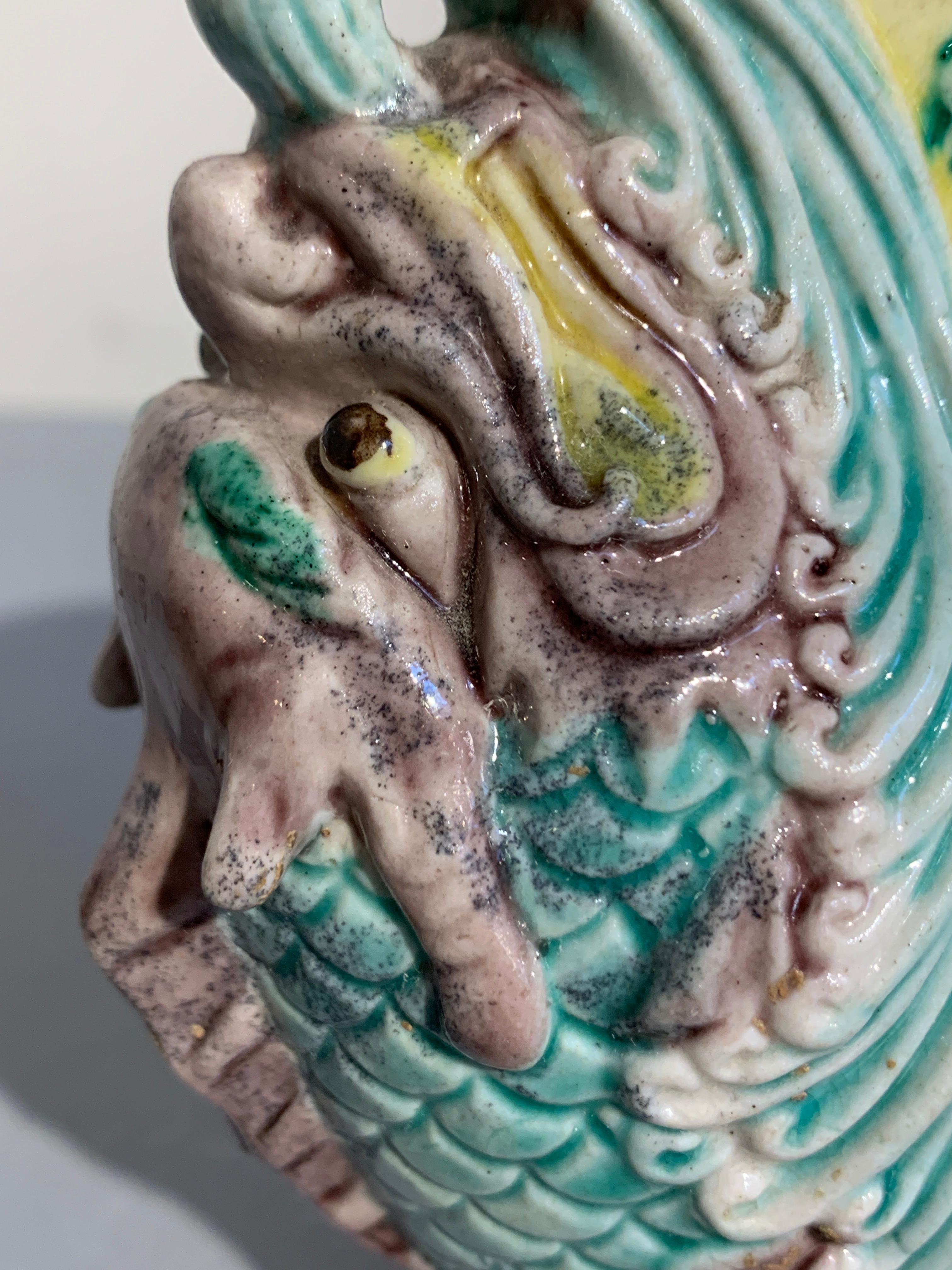Pair Chinese Dragon Fish Glazed Porcelain Vase, Qing Dynasty, 19th-20th Century For Sale 11