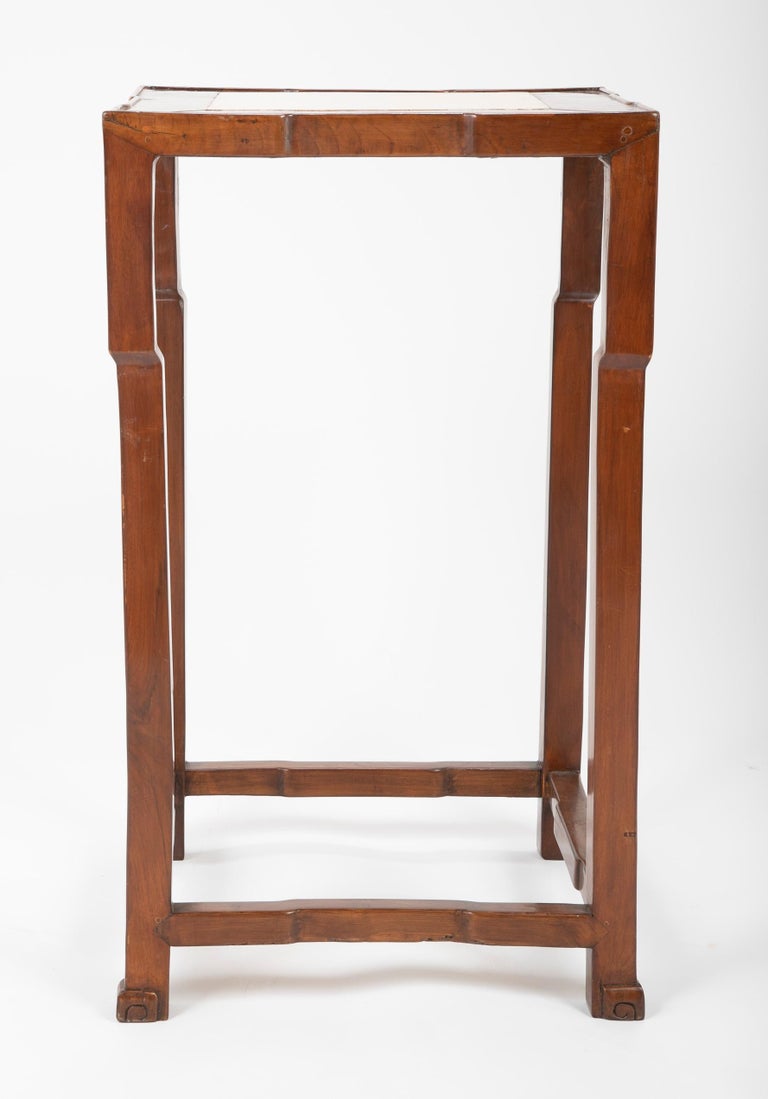 Pair of Chinese Elm Wood Side Tables with Marble Inlaid Tops at 1stDibs