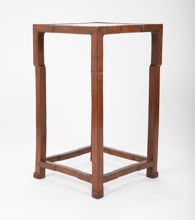 Pair of Chinese Elm Wood Side Tables with Marble Inlaid Tops at 1stDibs