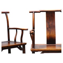 Pair Chinese Elm Official's Hat Armchairs