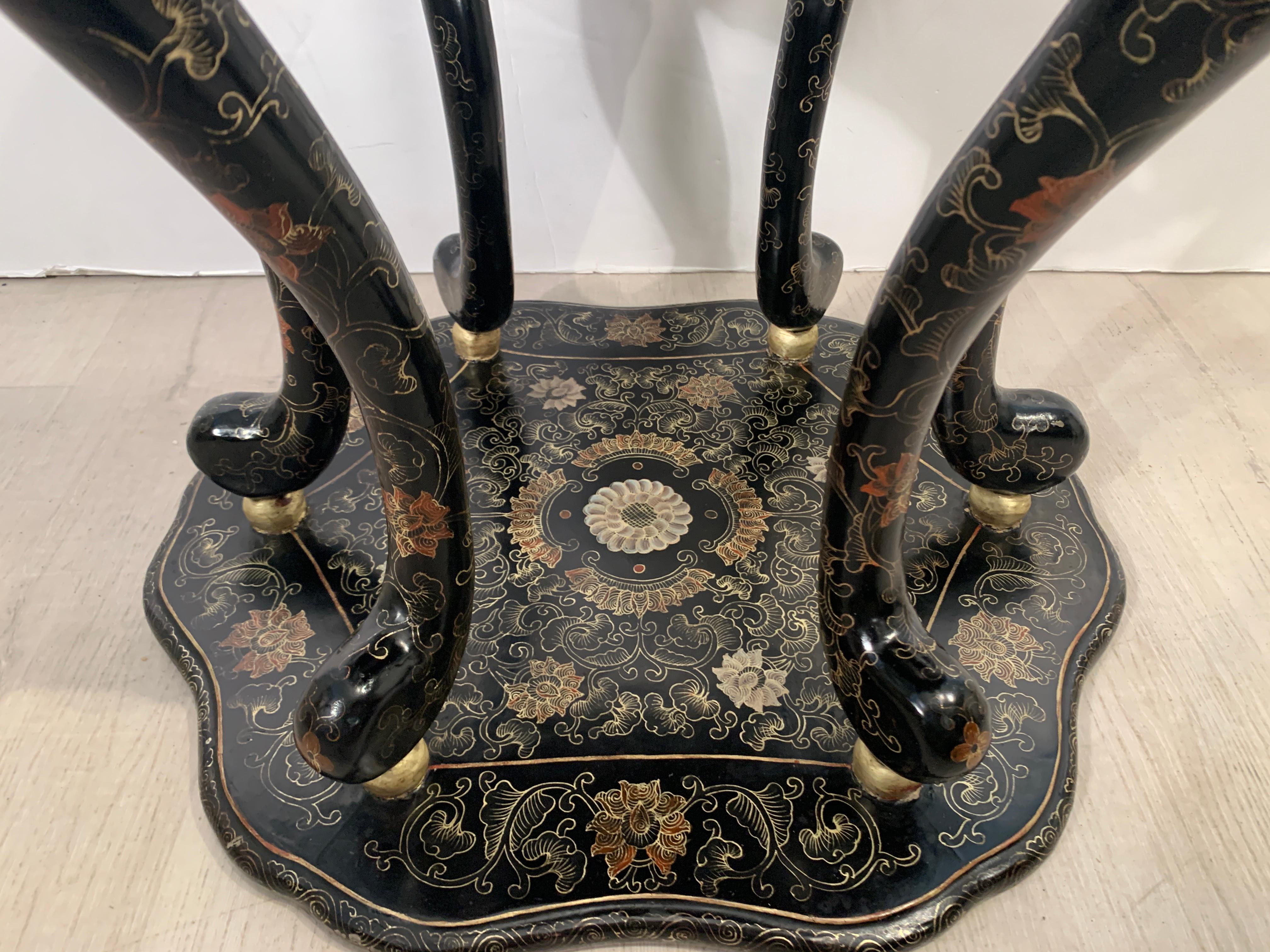 Pair Chinese Export Black Lacquer and Gilt Painted Side Tables, Mid 20th Century 7