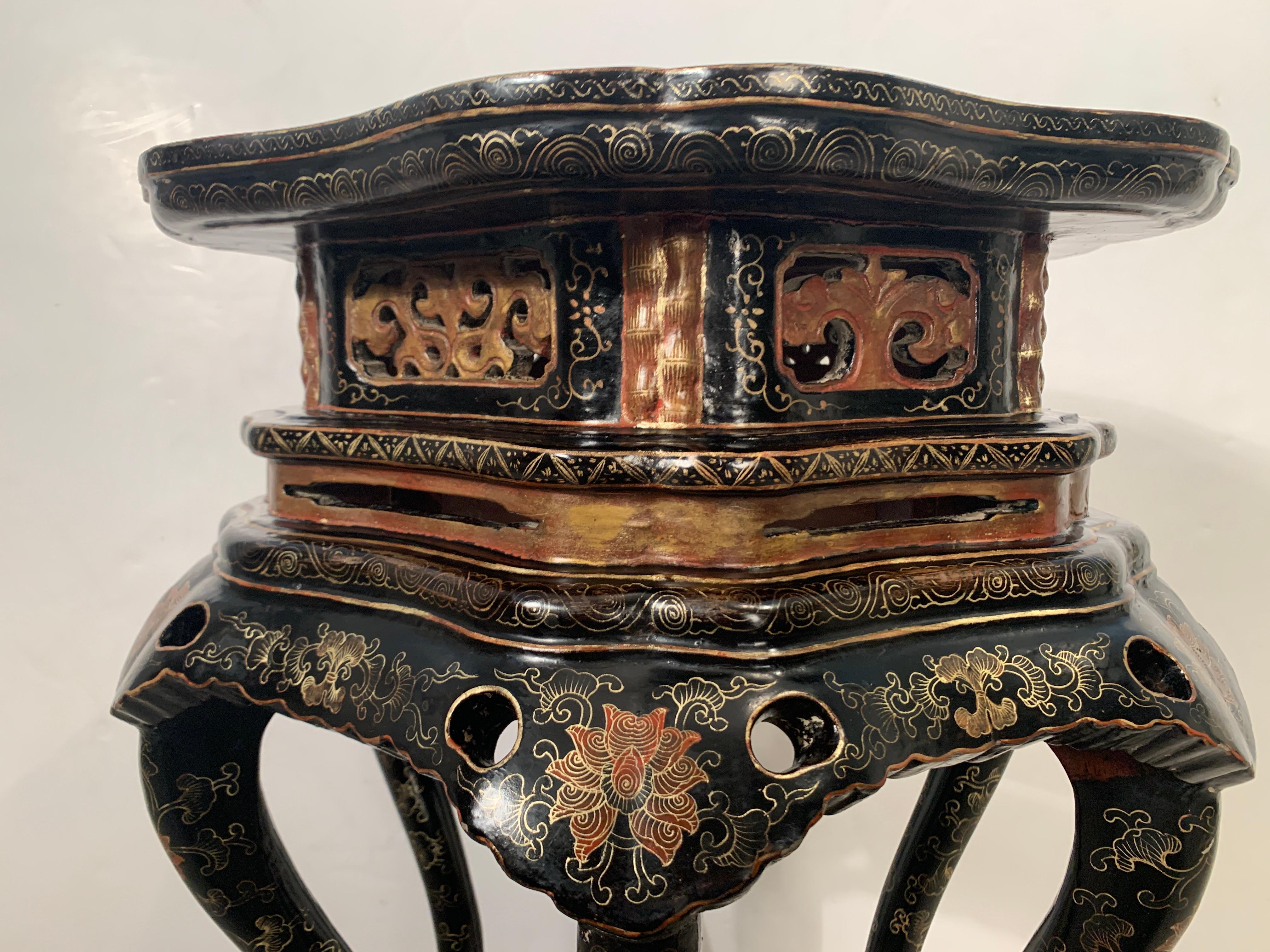 Pair Chinese Export Black Lacquer and Gilt Painted Side Tables, Mid 20th Century 8