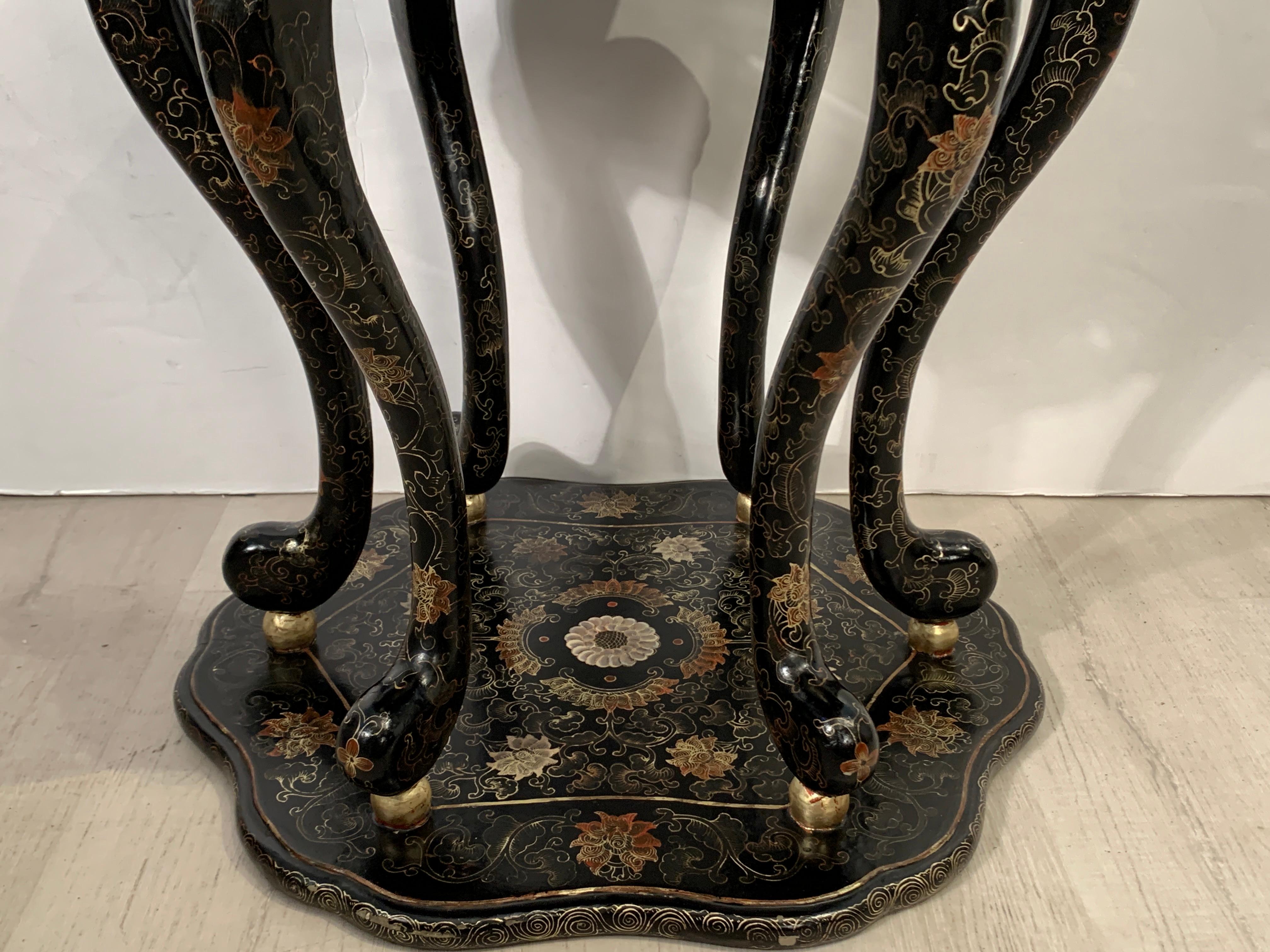 Pair Chinese Export Black Lacquer and Gilt Painted Side Tables, Mid 20th Century 2