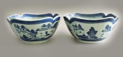 Pair of Chinese Export Blue and White Square Salad Bowls