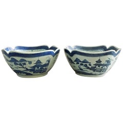 Pair of Chinese Export Blue and White Square Salad Bowls