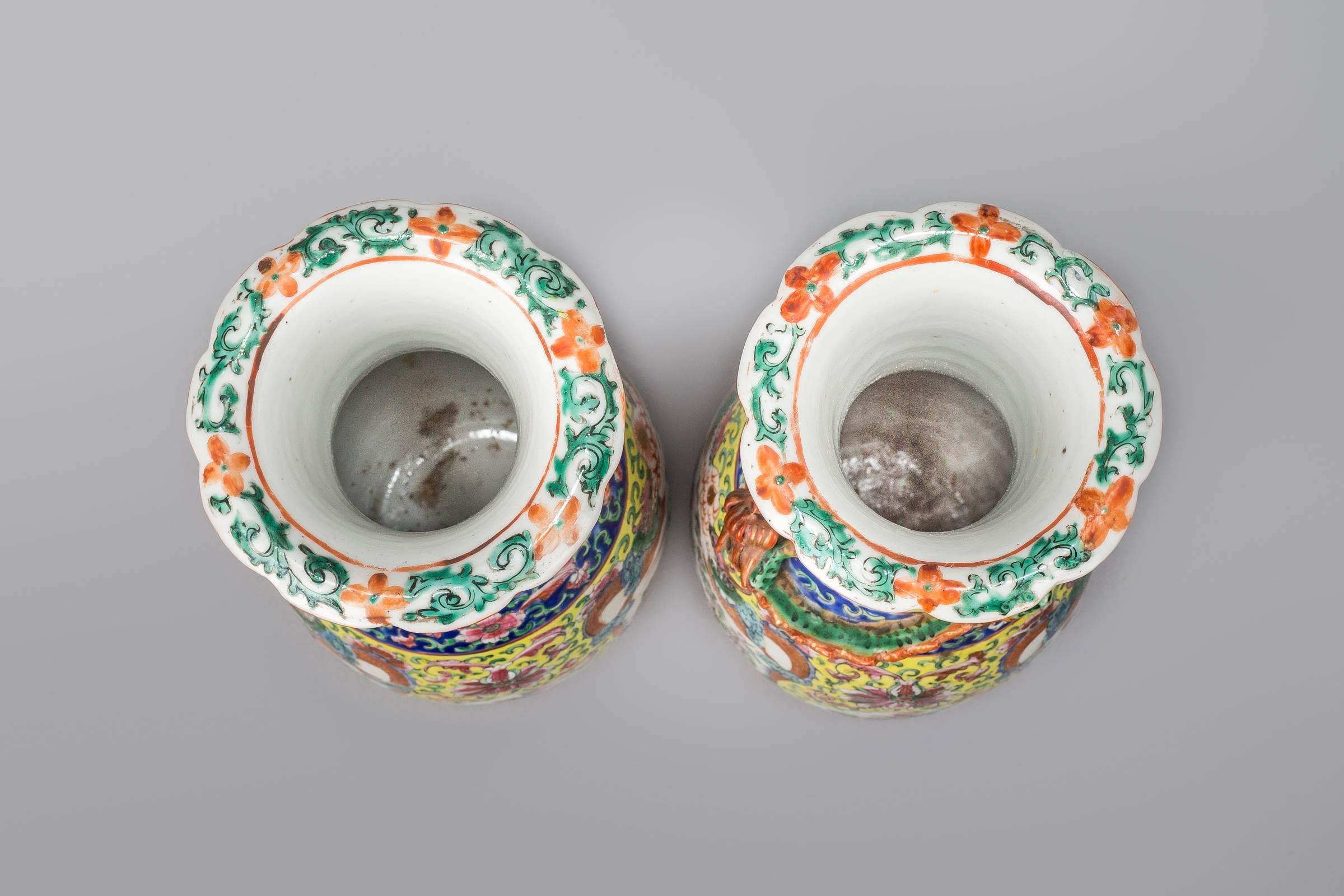 Pair of Chinese Export Canton Open Vases For Sale 1