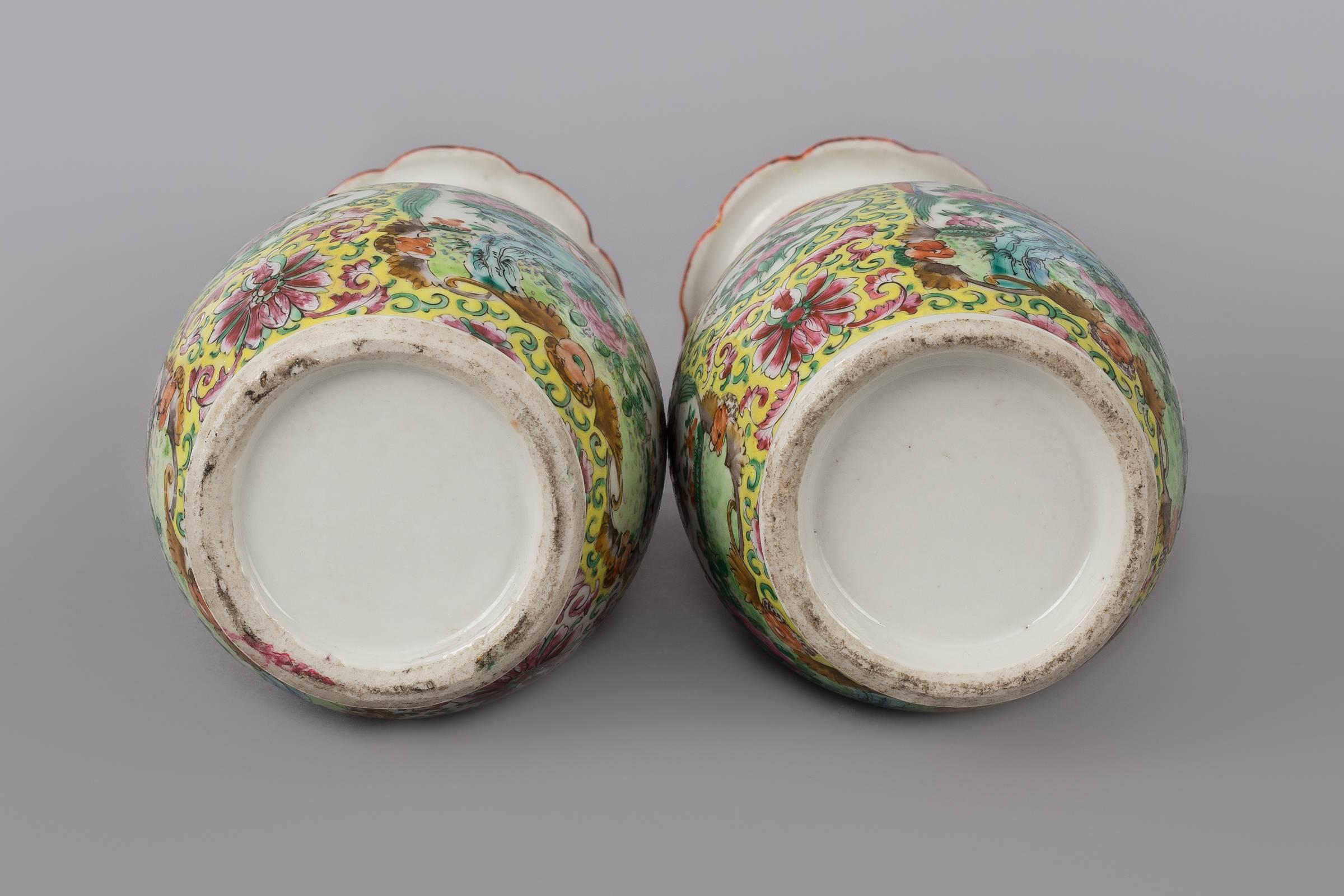 Pair of Chinese Export Canton Open Vases For Sale 2