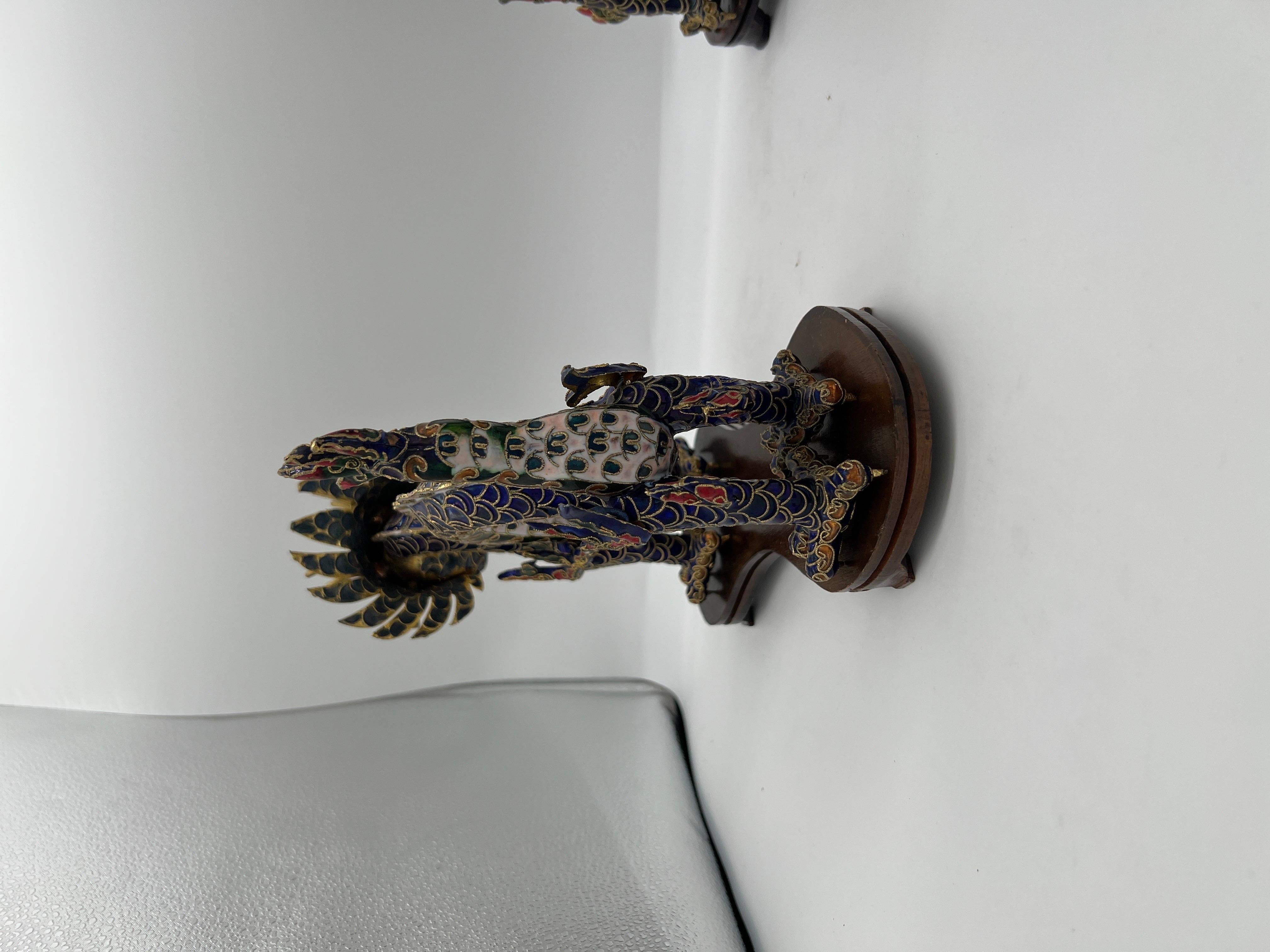 Pair, Chinese Export Cloisonne Enameled Dragon Figurines on Stands For Sale 2