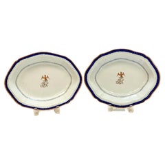Pair Chinese Export Hand Painted Porcelain Trays, Figural Birds, 18th Century
