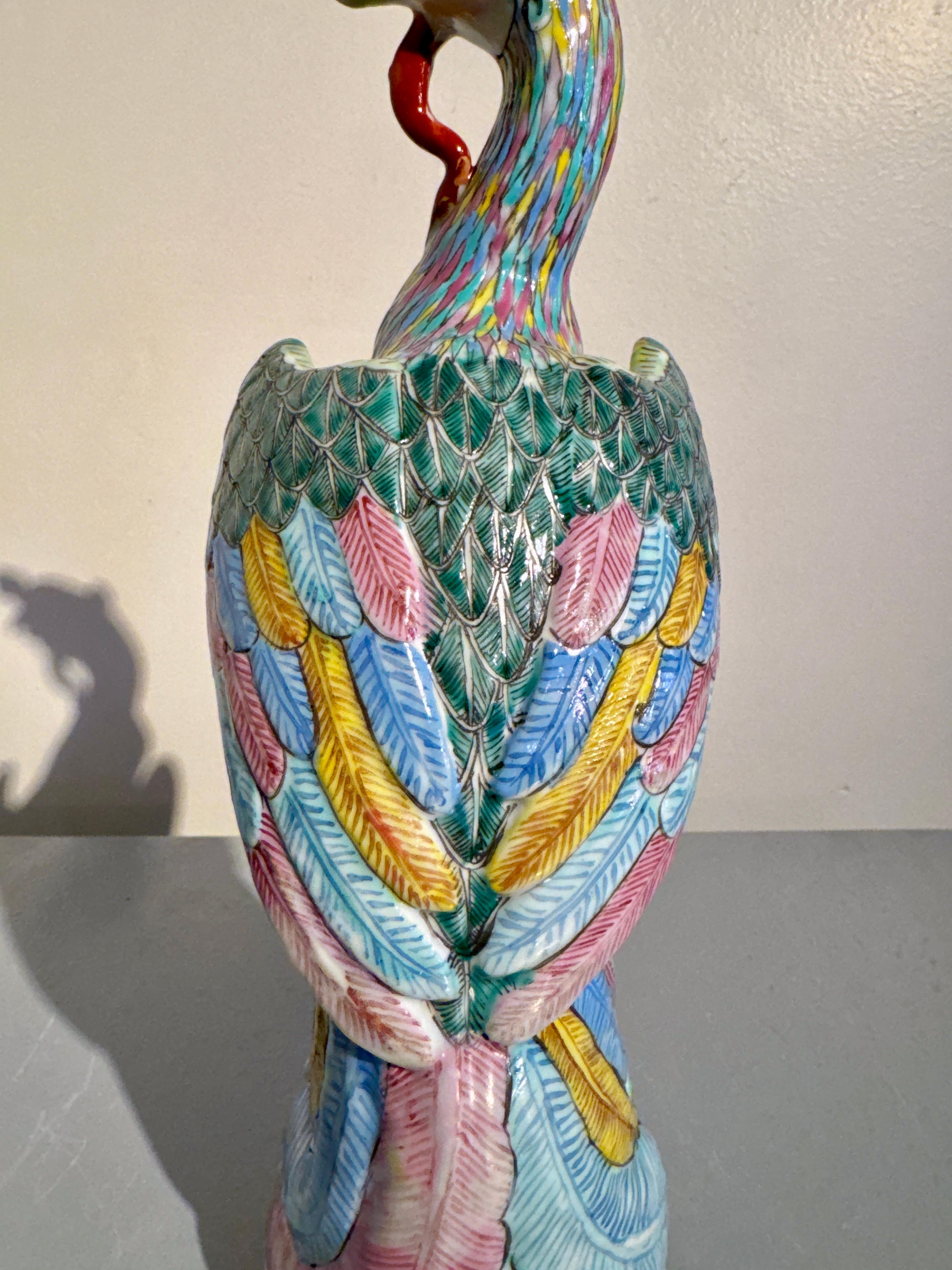 Pair Chinese Export Phoenixes, Famille Rose Porcelain, Republic Period, China For Sale 6