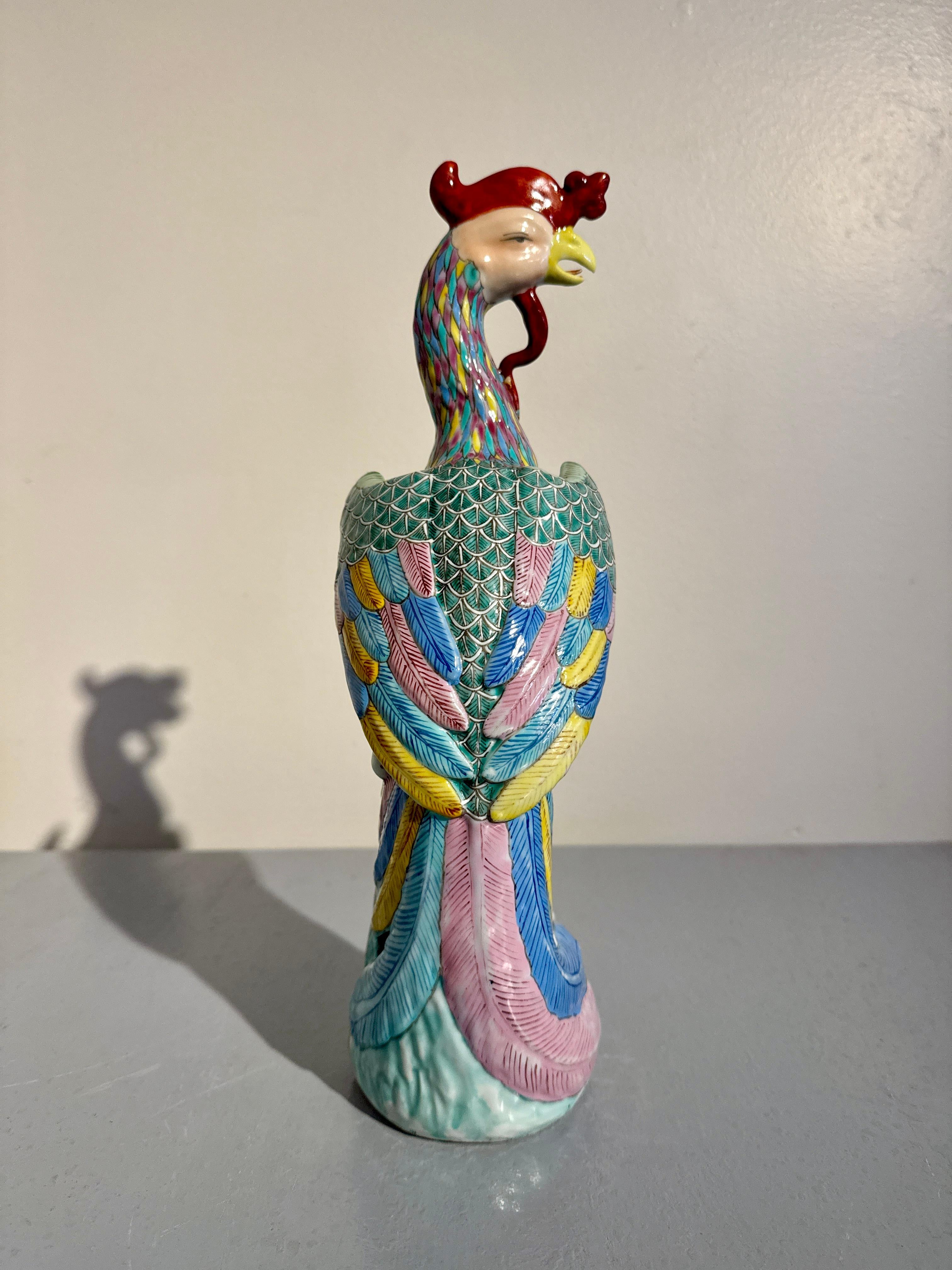 Pair Chinese Export Phoenixes, Famille Rose Porcelain, Republic Period, China For Sale 8