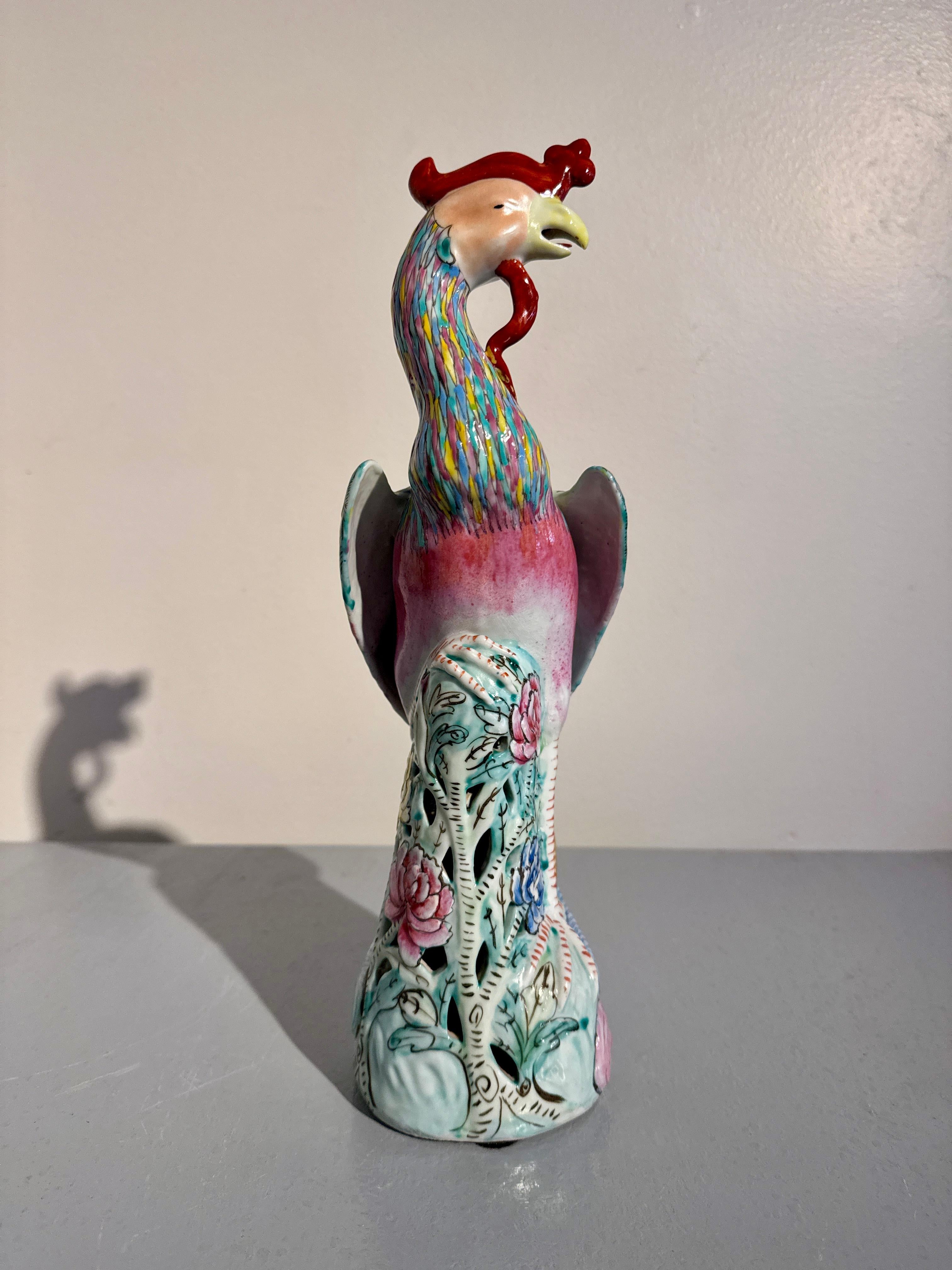 Pair Chinese Export Phoenixes, Famille Rose Porcelain, Republic Period, China For Sale 3