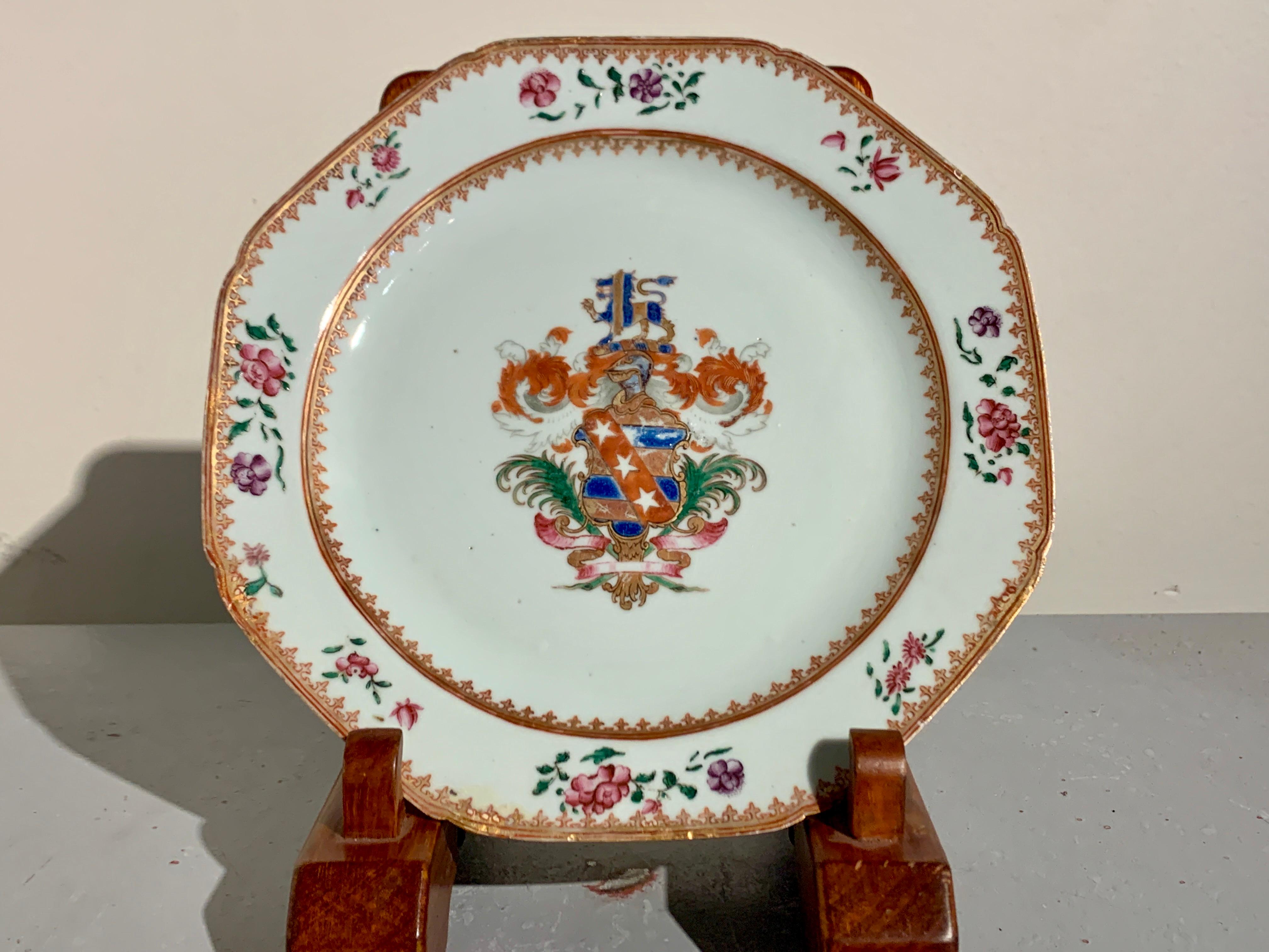 Pair Chinese Export Porcelain Permbridge Armorial Plates, mid 18th c, China For Sale 1