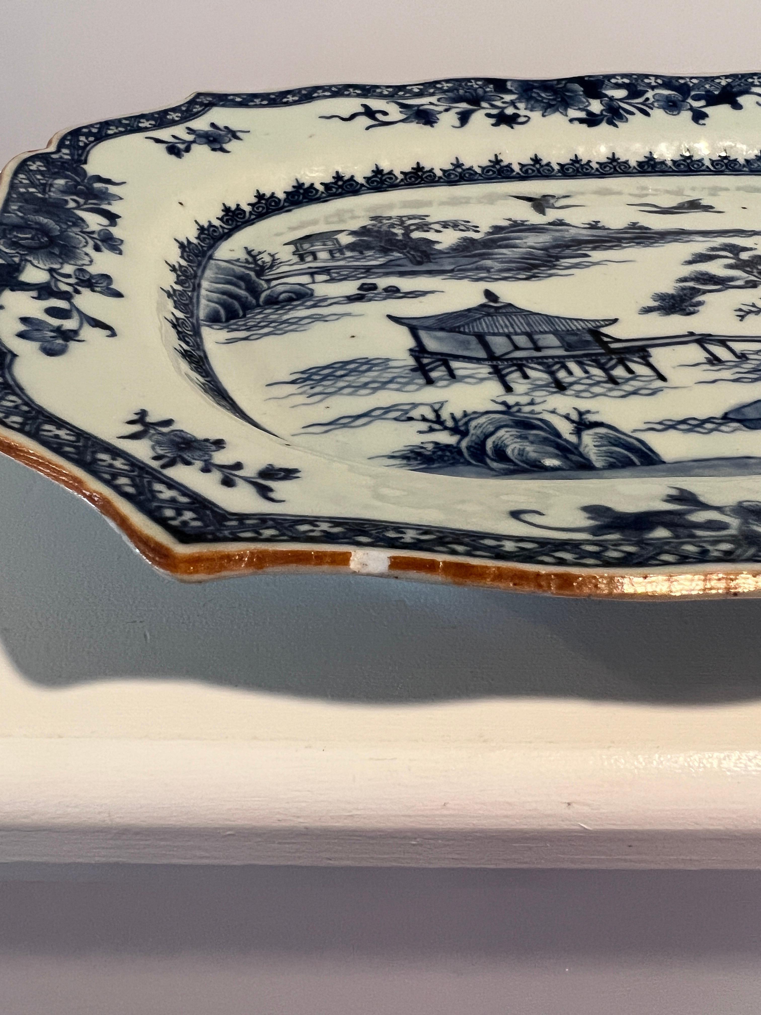 Pair, Chinese Export Qianlong Blue & White Porcelain Platters - Deer Landscape For Sale 7