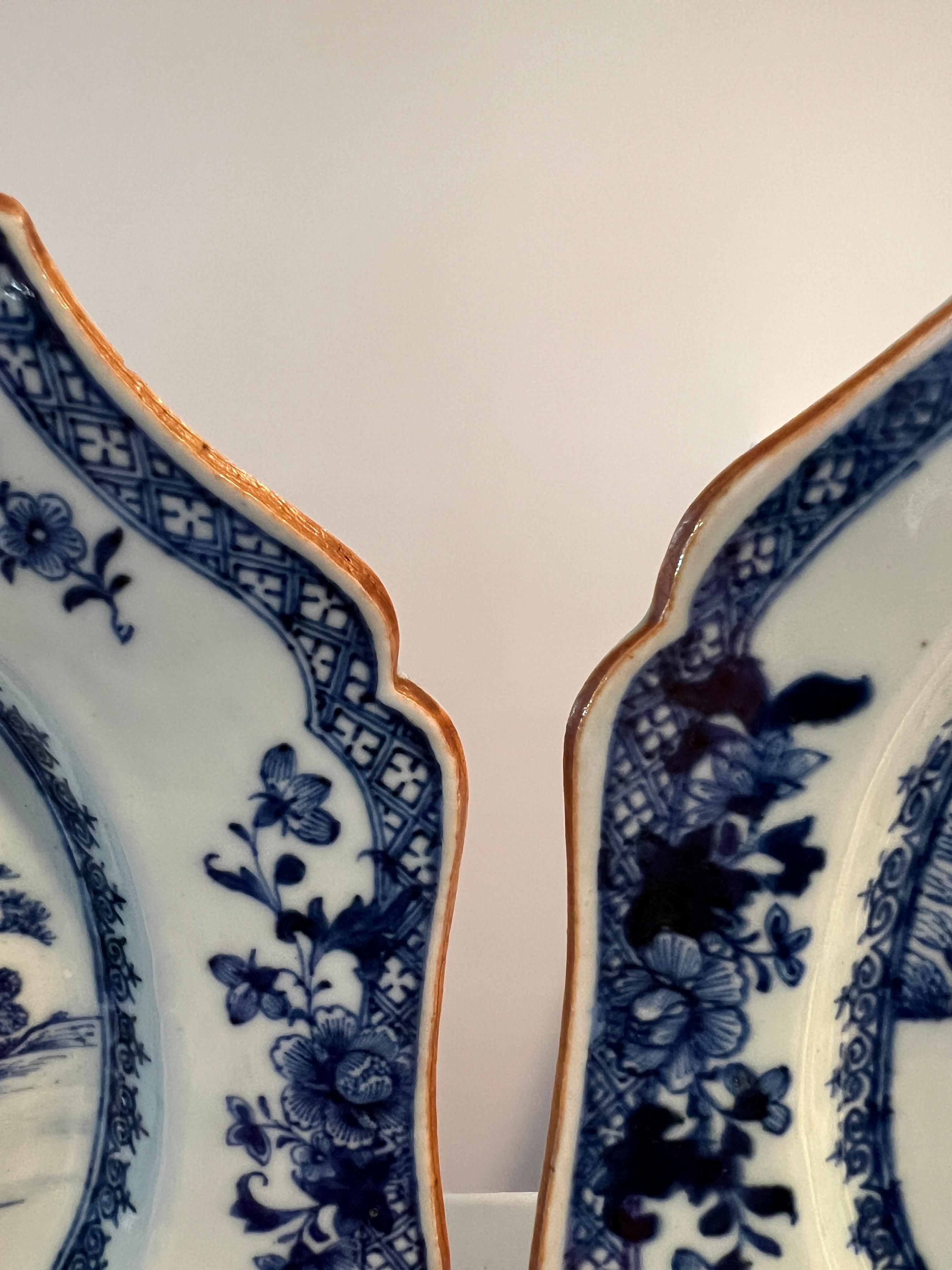 Pair, Chinese Export Qianlong Blue & White Porcelain Platters - Deer Landscape For Sale 1