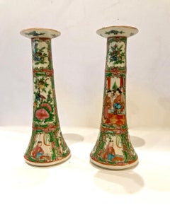 Pair of Chinese Export Rose Canton Candlesticks, circa 1885-1890
