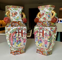 Pair Chinese Export Rose Medallion Porcelain Vases