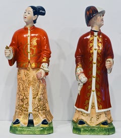 Chinese Export Style Porcelain Nodding Head Mandarins by Mottahedeh, Italy, Pair