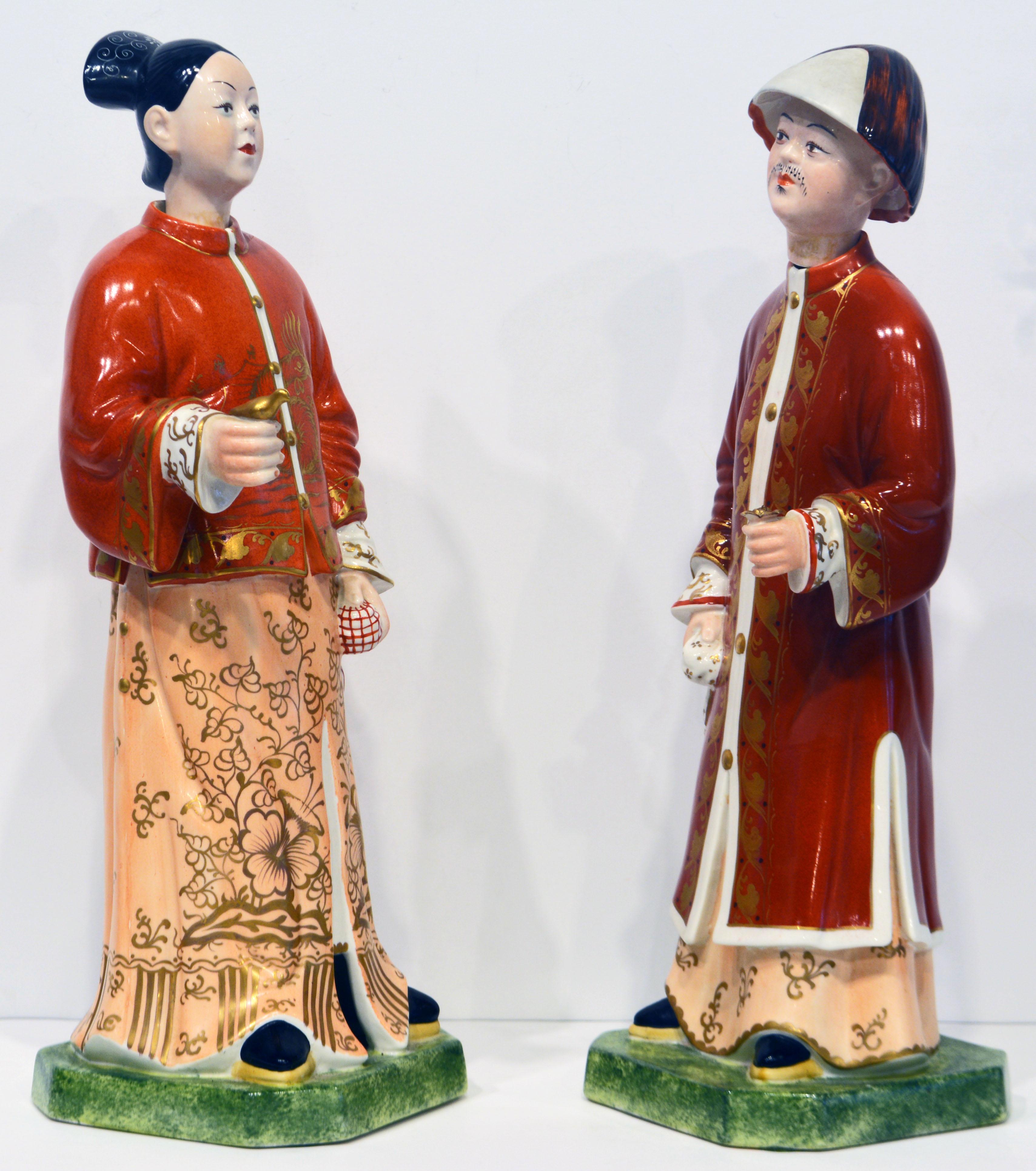 Glazed Chinese Export Style Porcelain Nodding Head Mandarins by Mottahedeh, Italy, Pair