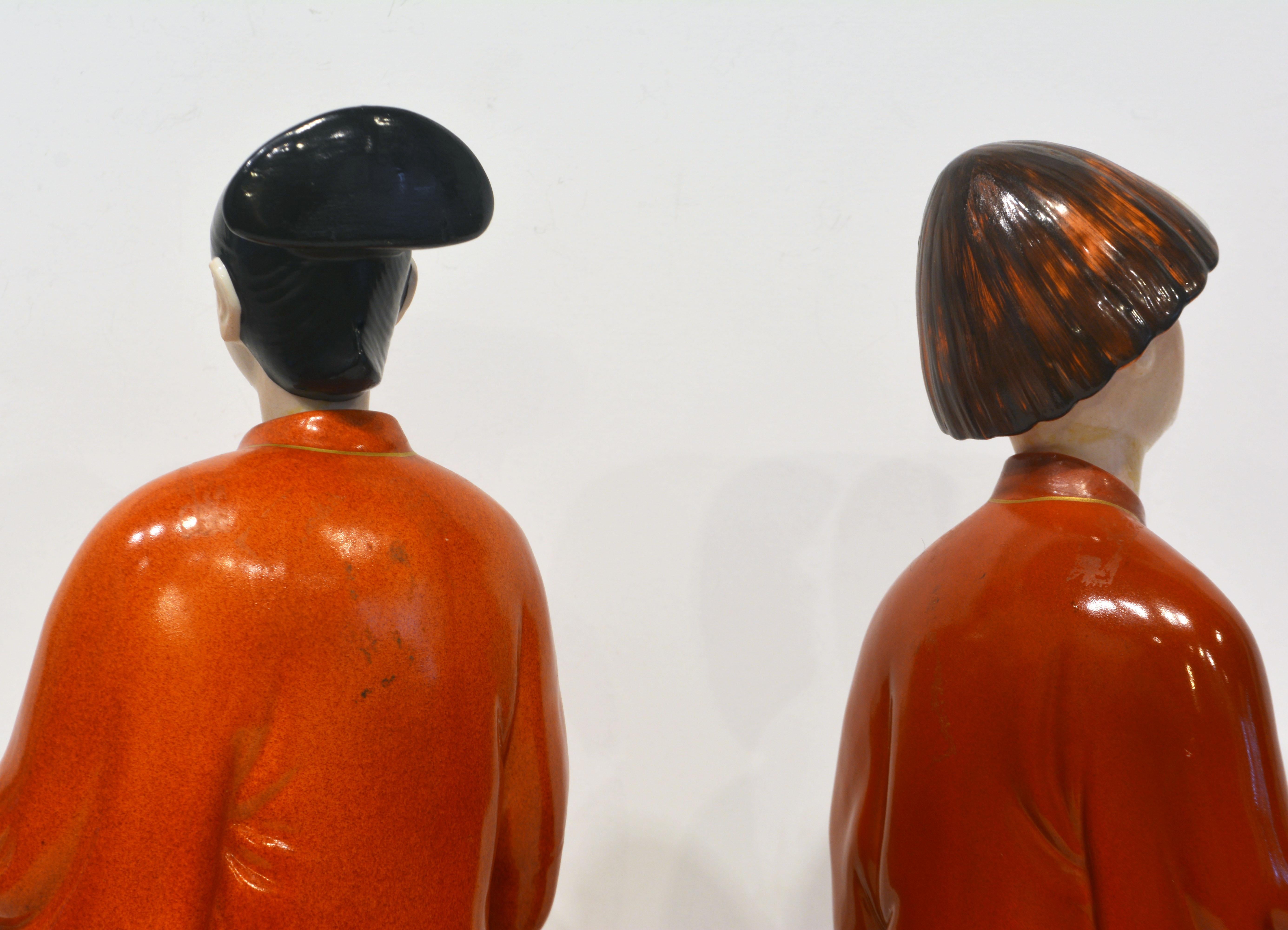 20th Century Chinese Export Style Porcelain Nodding Head Mandarins by Mottahedeh, Italy, Pair