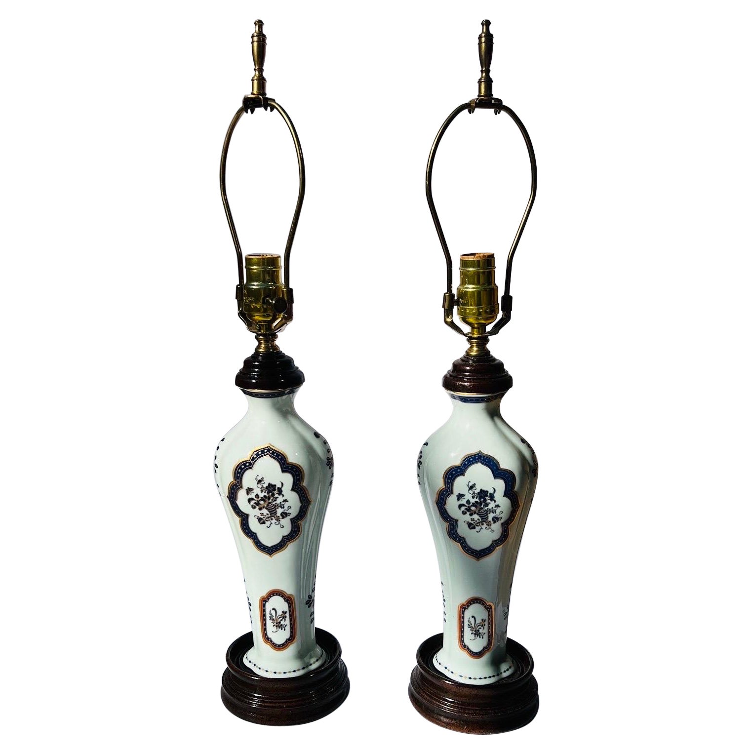 Pair, Chinese Export Style Porcelain Table Lamps Colonial Williamsburg