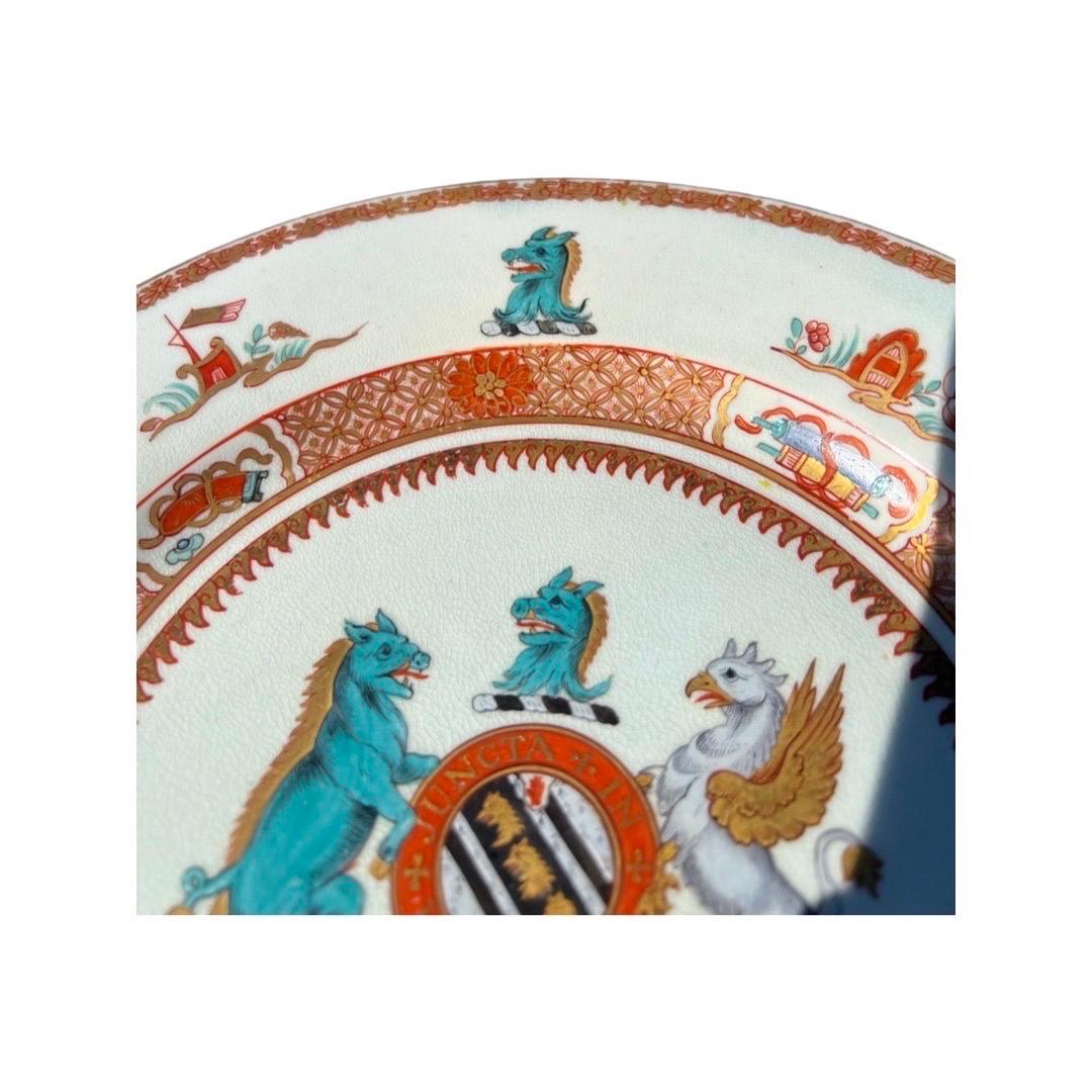 Enamel Pair, Chinese Export ‘Yonge’ Armorial Porcelain Soup Plates Yongzheng Circa 1731 For Sale