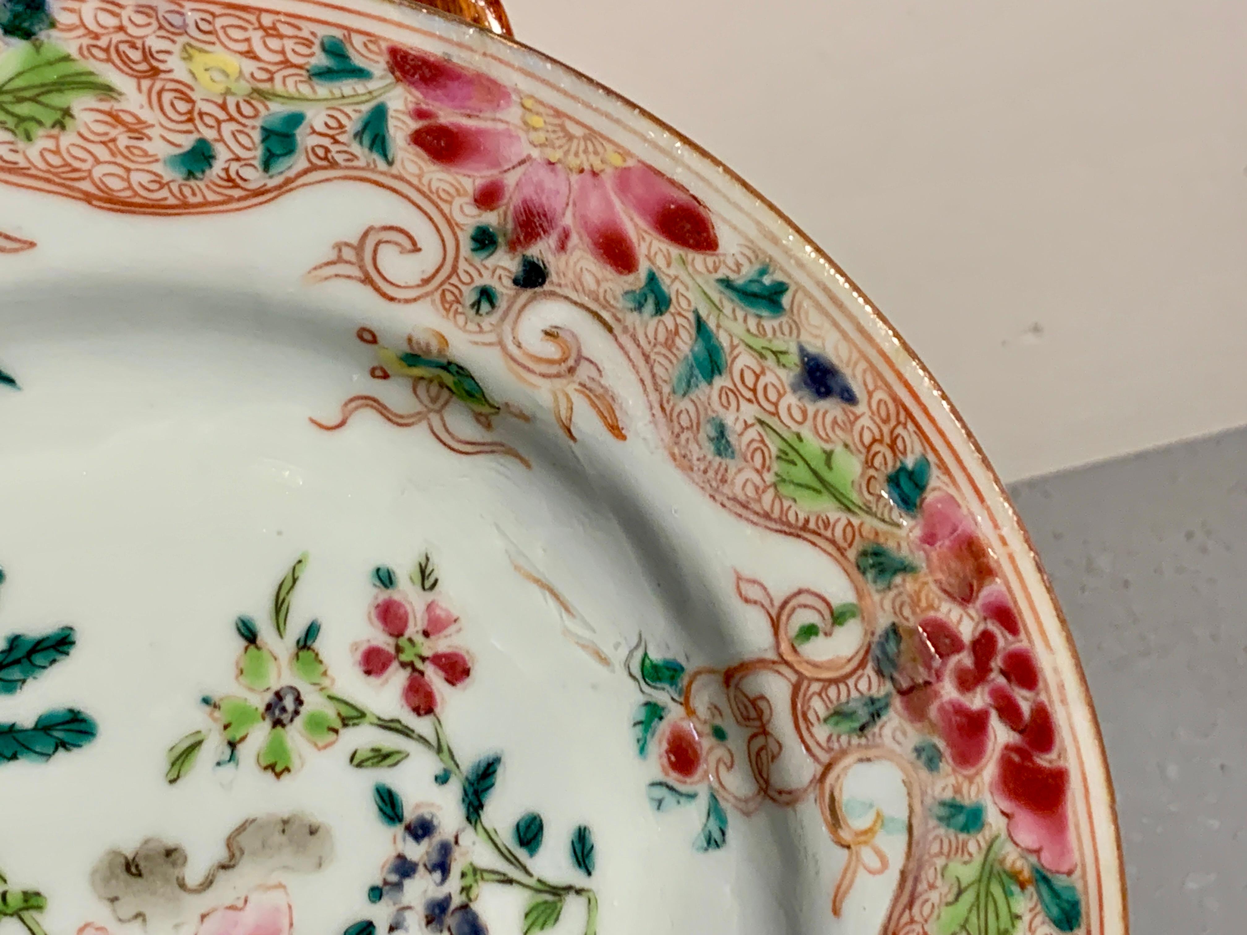 Pair Chinese Export Yongzheng Famille Rose Plates, circa 1730, China For Sale 7
