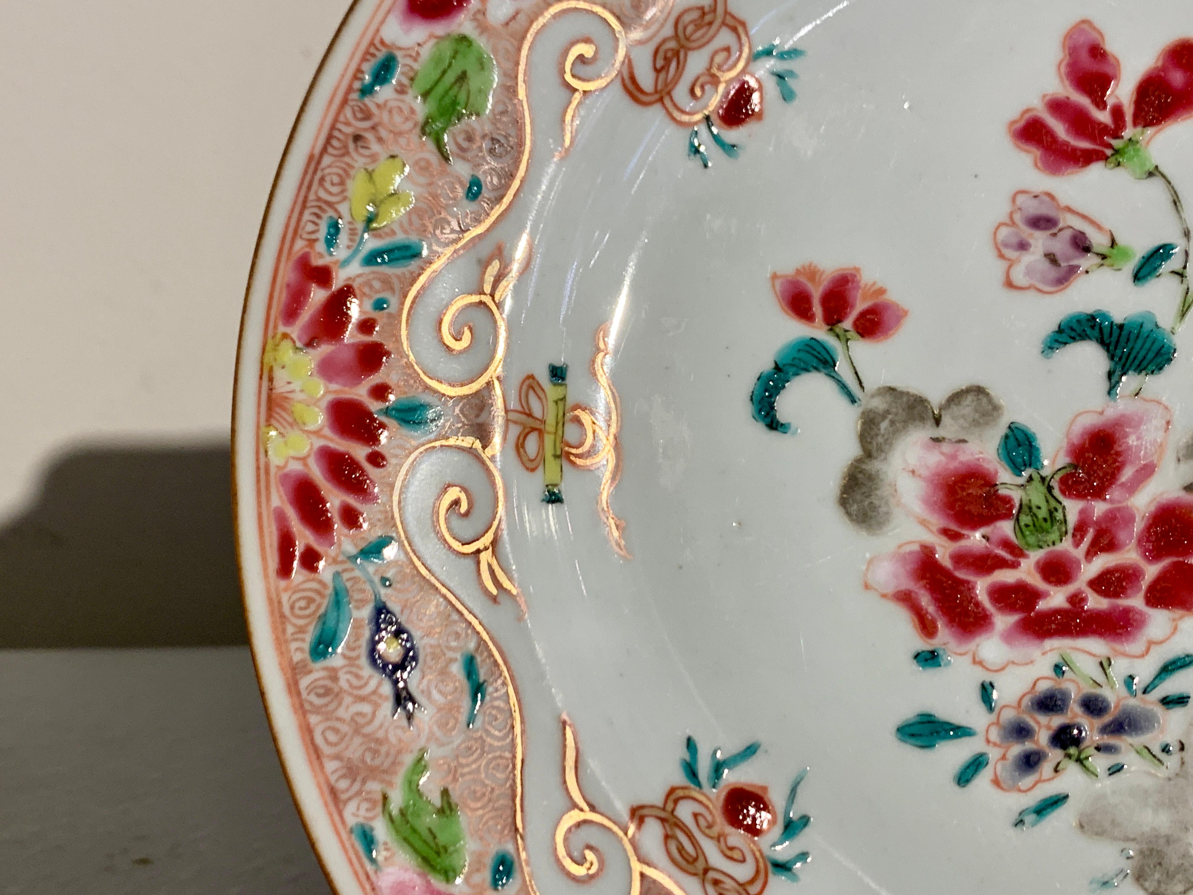 18th Century Pair Chinese Export Yongzheng Famille Rose Plates, circa 1730, China For Sale