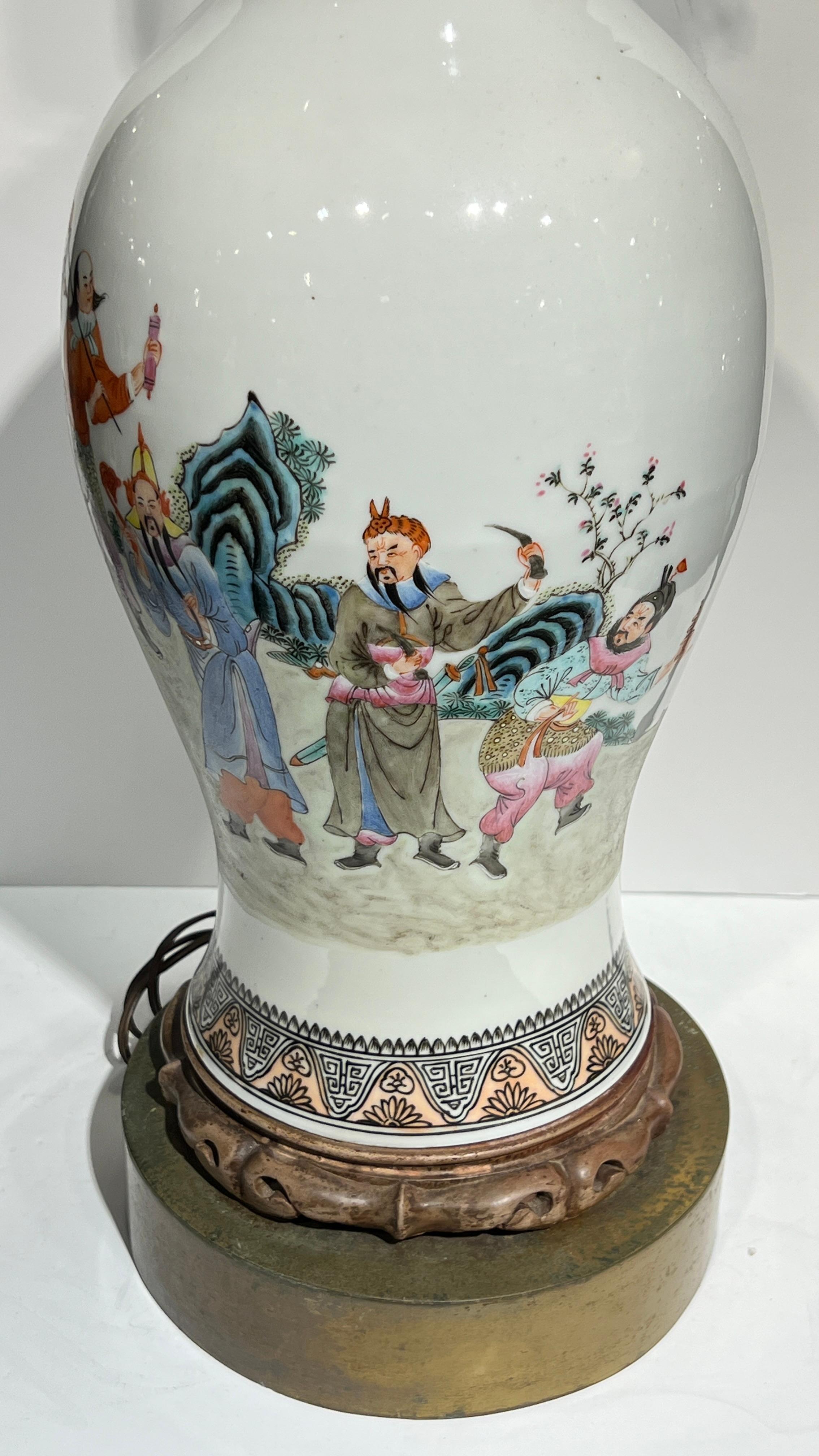Pair Chinese Famille Rose Export Porcelain Vases Mounted as Table Lamps For Sale 4