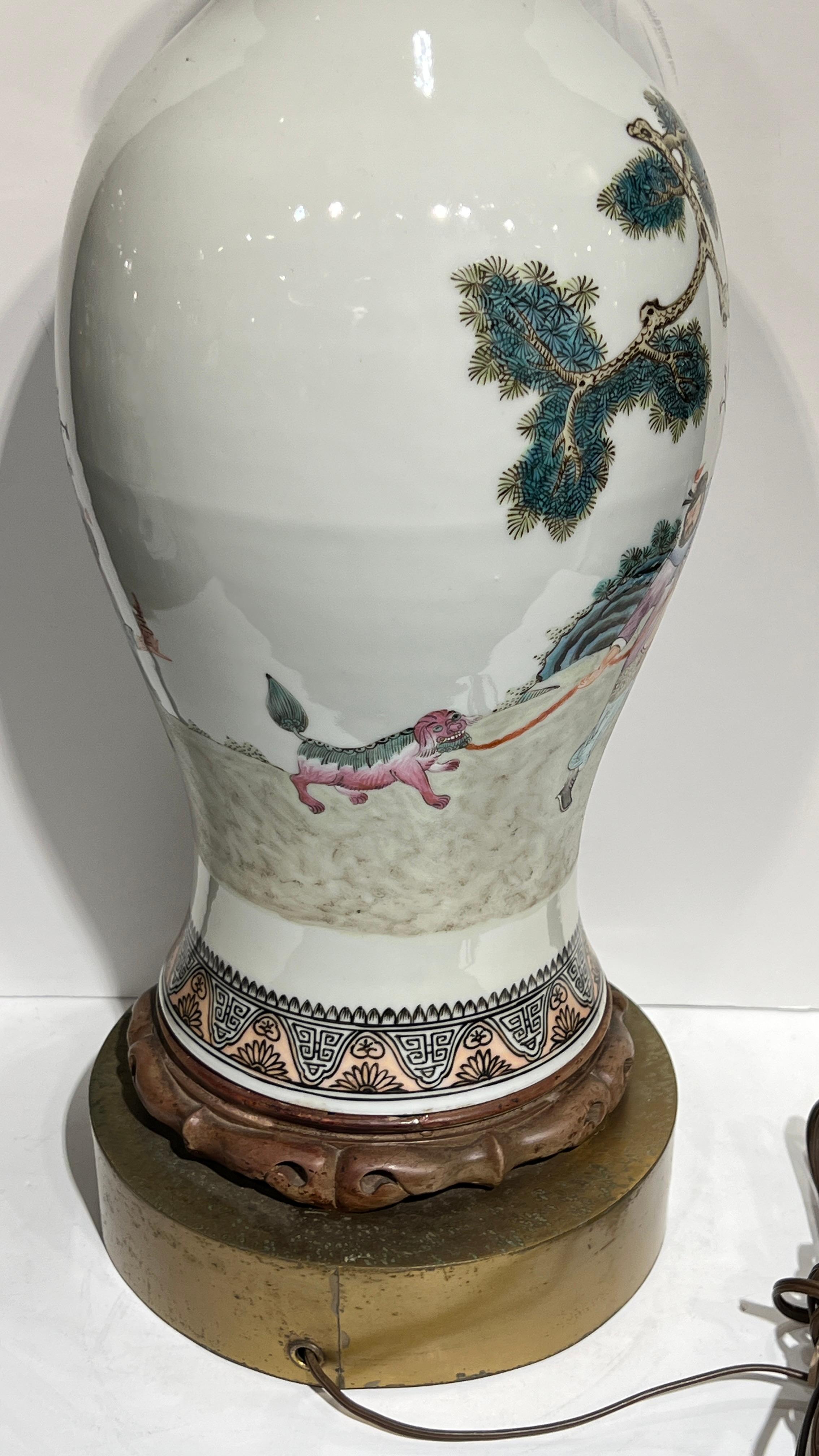 Pair Chinese Famille Rose Export Porcelain Vases Mounted as Table Lamps For Sale 5