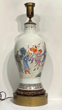 Pair Chinese Famille Rose Export Porcelain Vases Mounted as Table Lamps