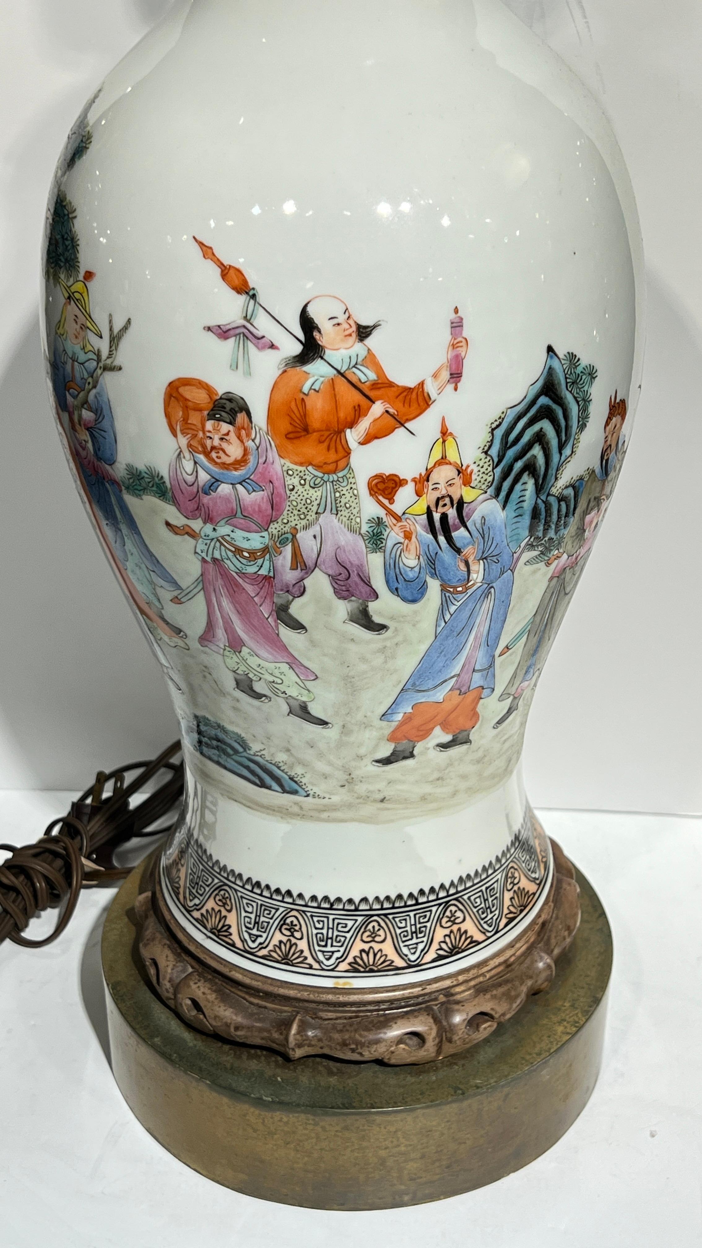 Pair Chinese Famille Rose Export Porcelain Vases Mounted as Table Lamps For Sale 3