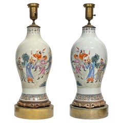 Pair Chinese Famille Rose Export Porcelain Vases Mounted as Table Lamps