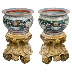 Pair Chinese Famille Rose Fish Bowls, early C19th, 64cm diameter.