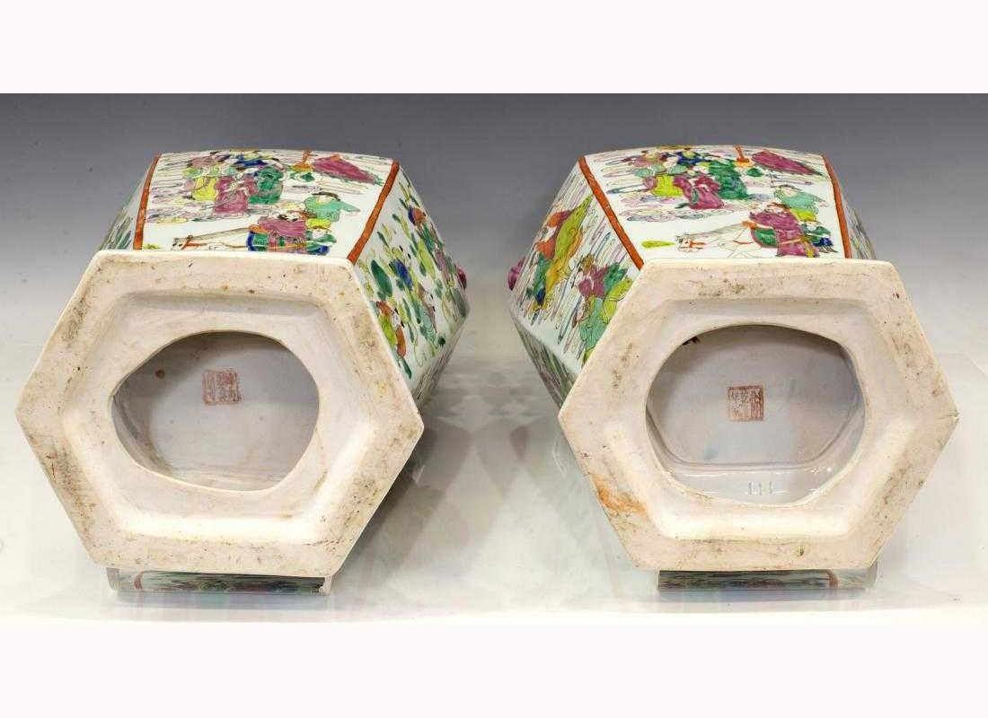 Pair of Chinese Famille Rose Hexagonal Porcelain Vases In Good Condition In Cypress, CA
