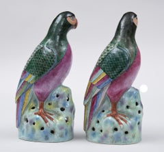 Pair of Chinese Famille Rose Parrots