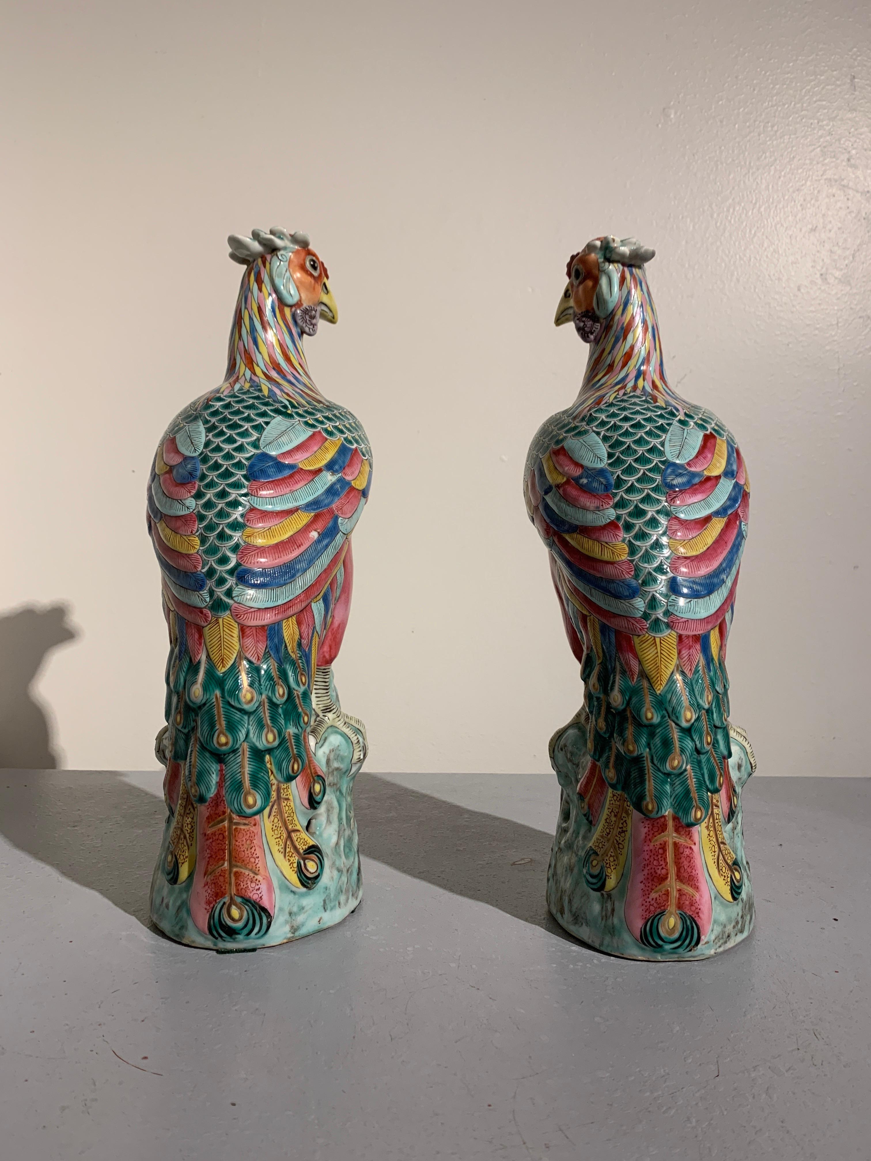 Qing Chinese Famille Rose Porcelain Phoenix, Republic Period Early 20th Century, Pair