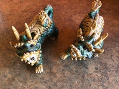 Pair of Chinese Famille Verte Foo Dogs