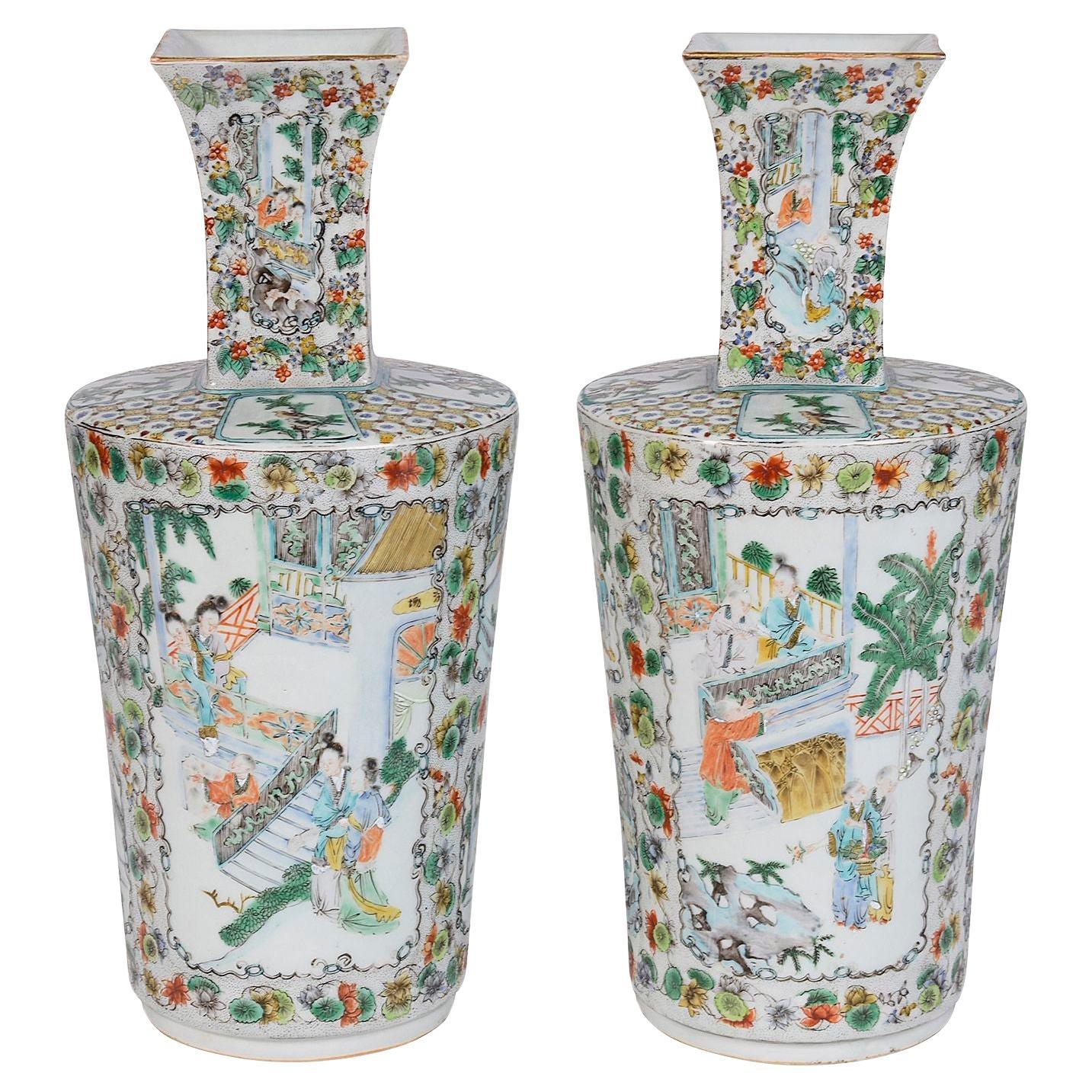 Paire de vases / lampes de la Famille Verte chinoise, vers 1880