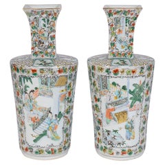 Antique Pair Chinese Famille Verte vases / lamps, circa 1880