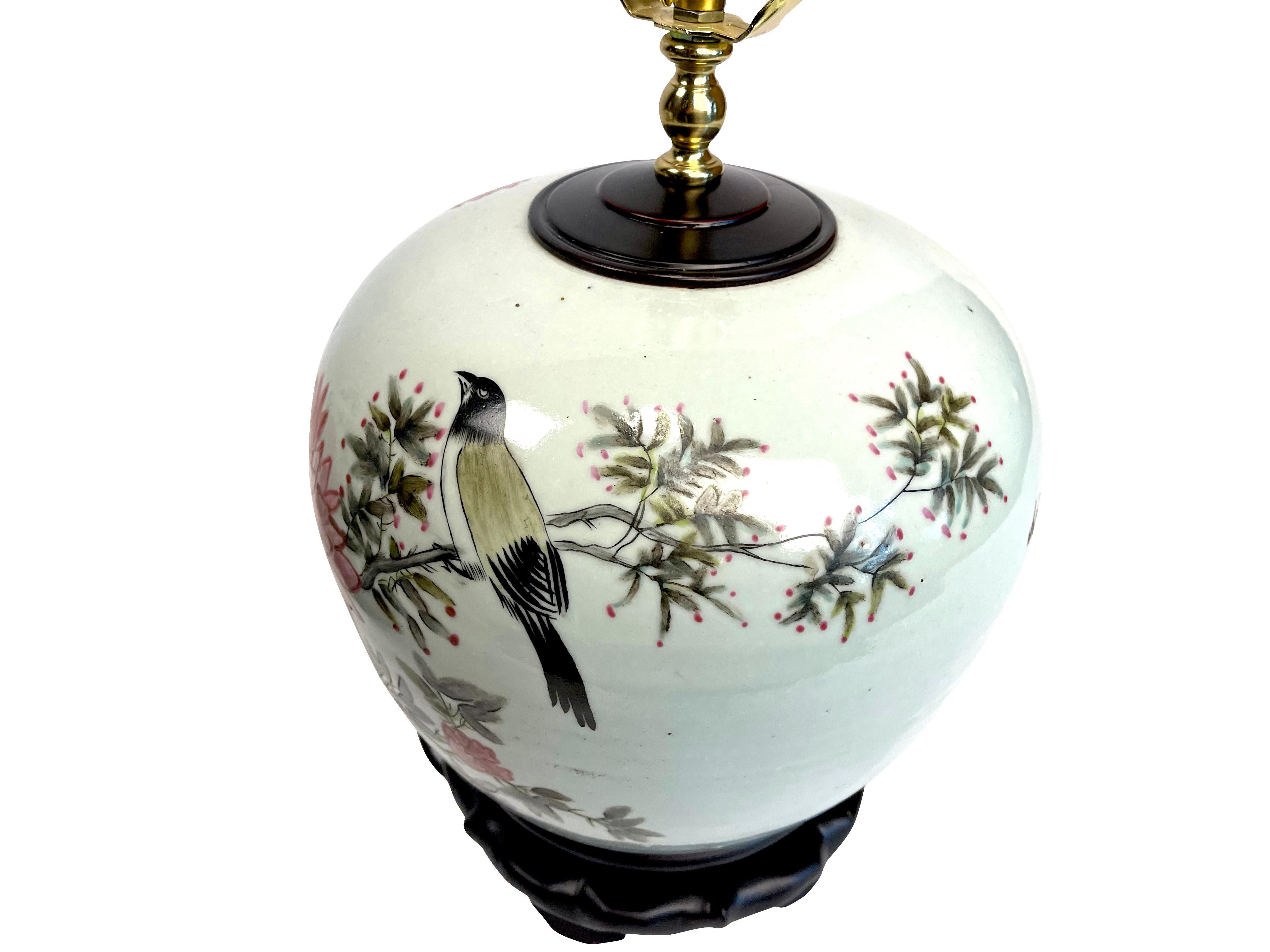 20th Century Pair of Chinese Ginger Jar Chrysanthemum Porcelain Lamps