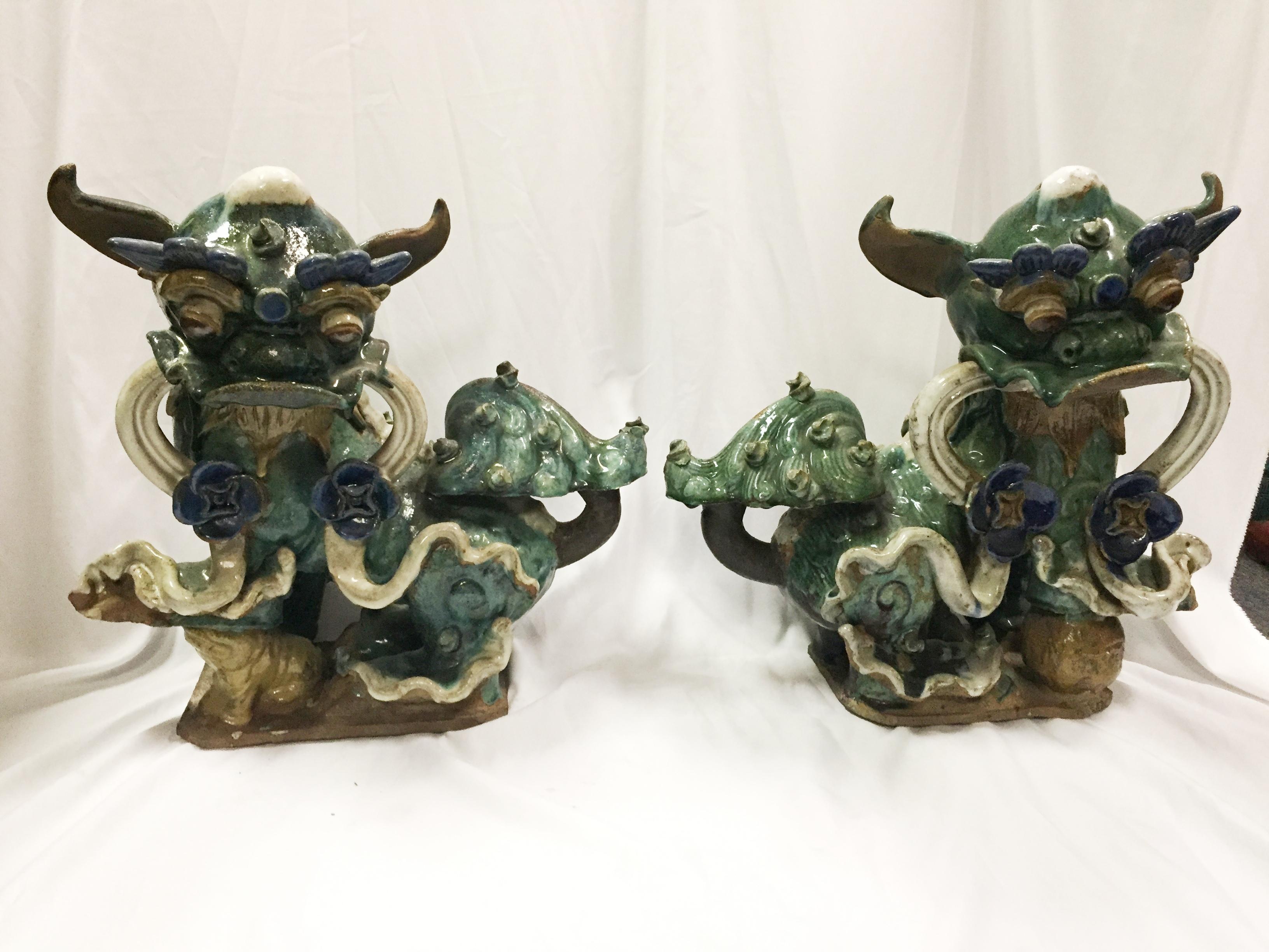 Pair Chinese Glazed Pottery Fu Lions, Mid-20th Century 5