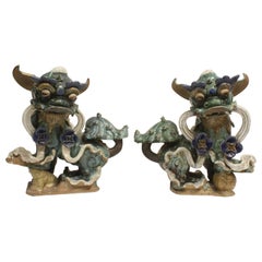 Pair Chinese Glazed Pottery Fu Lions, Mid-20th Century