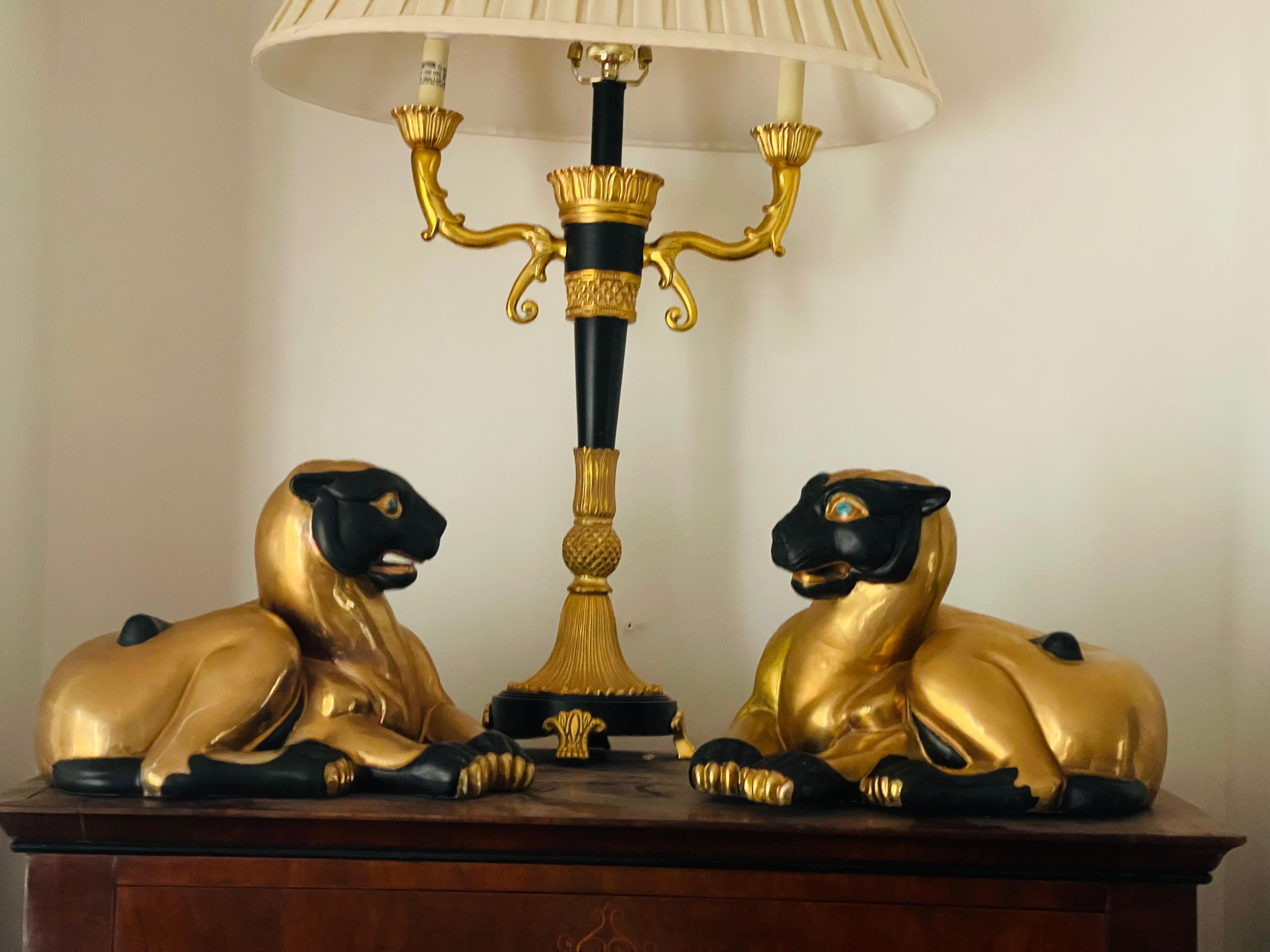 Pair Antique Gold Bastet Goddess of Women Cat Figurines Porcelain Sculptures For Sale 5