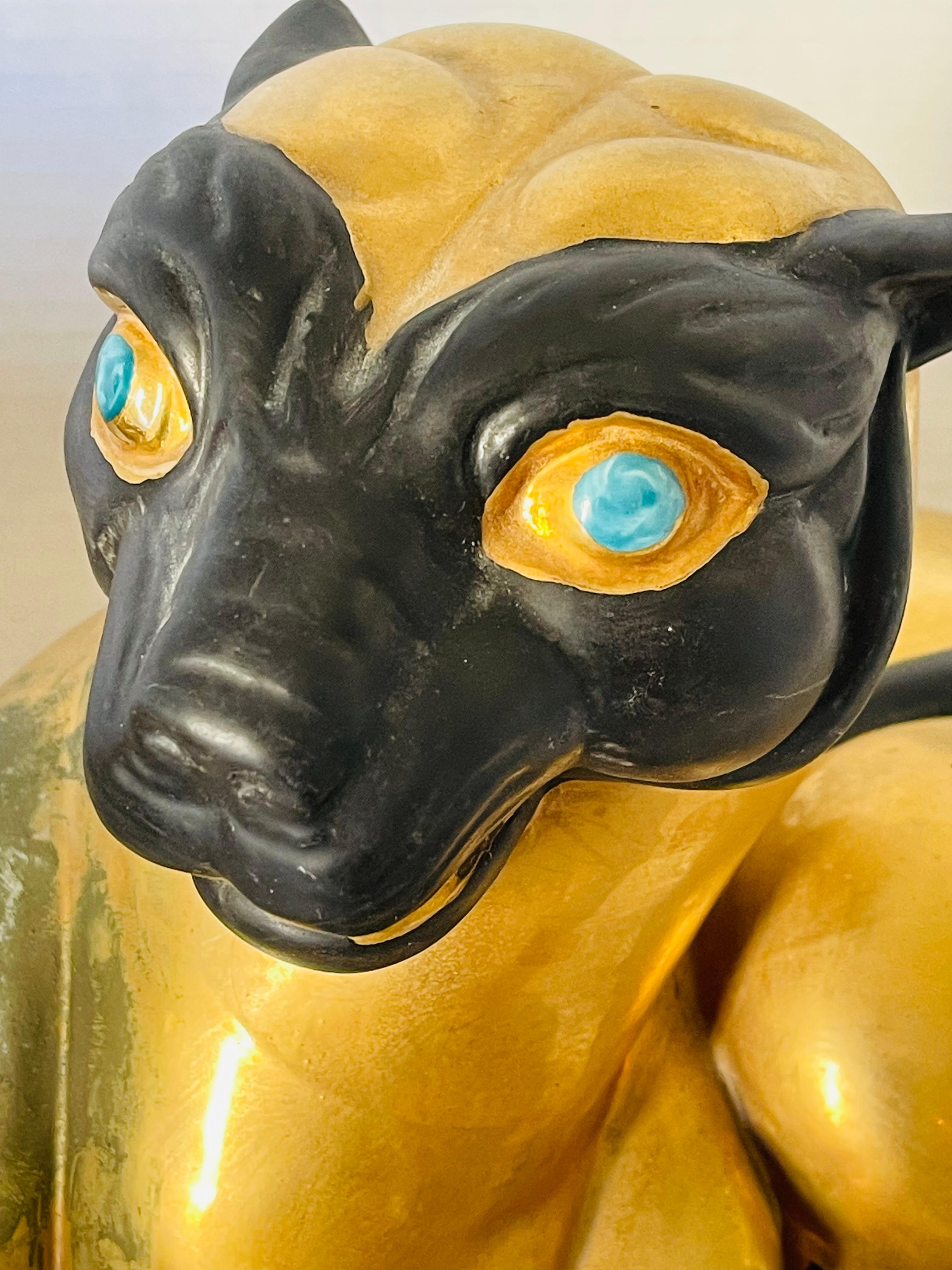 Pair Antique Gold Bastet Goddess of Women Cat Figurines Porcelain Sculptures For Sale 1