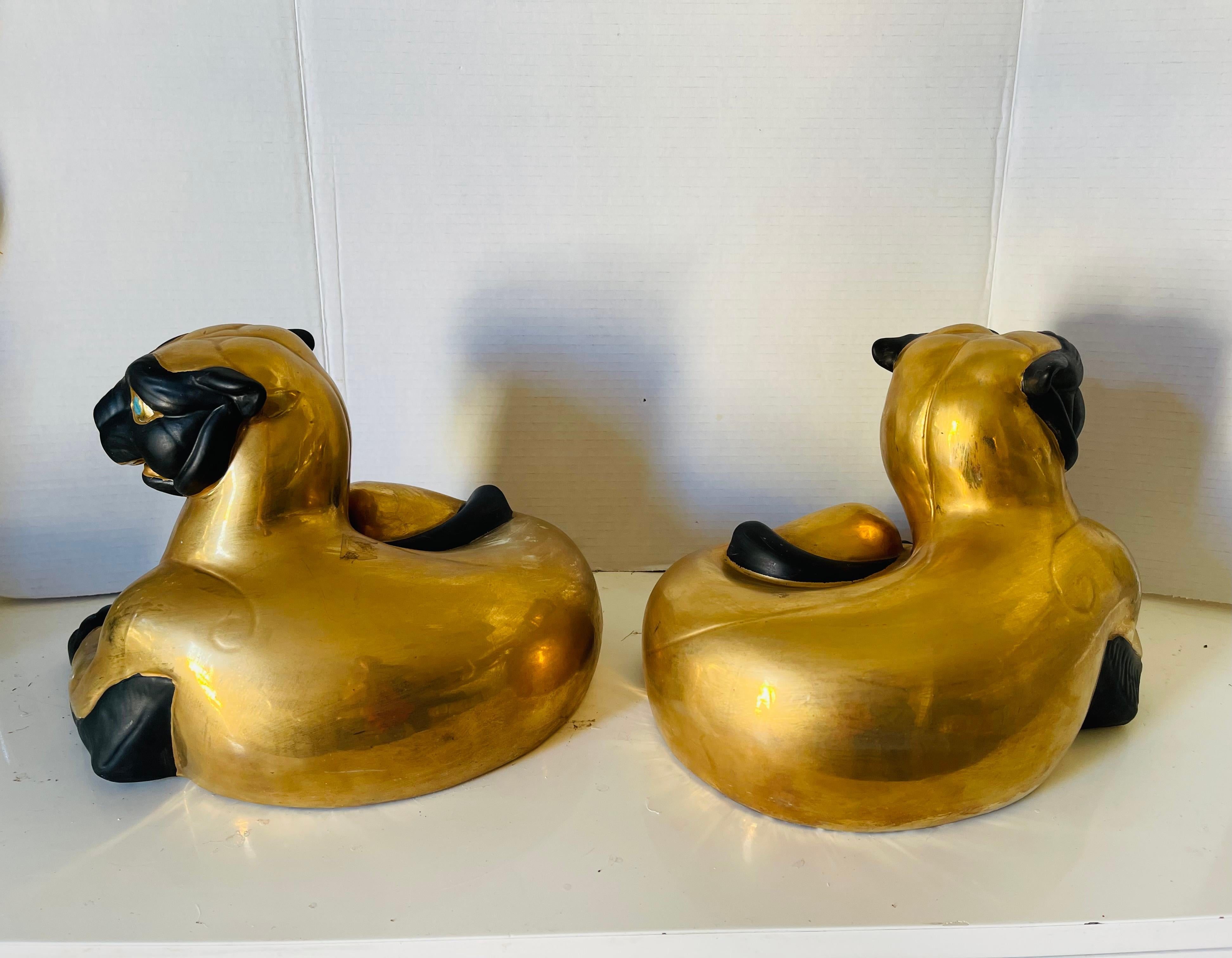 Pair Antique Gold Bastet Goddess of Women Cat Figurines Porcelain Sculptures For Sale 2