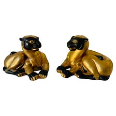 Par Oro Antiguo Bastet Diosa de las Mujeres Figuras Gato Esculturas de Porcelana